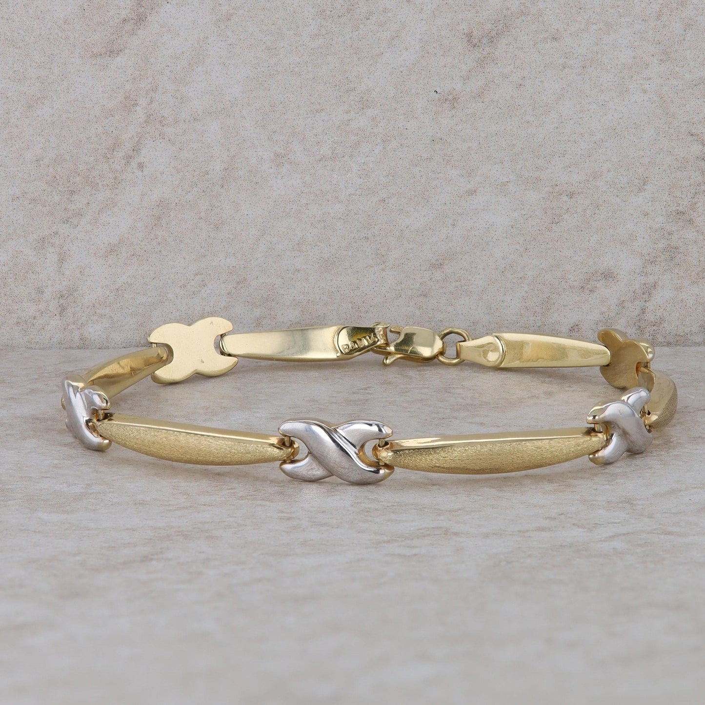 14k Two Tone B & M & "X" Link Bracelet