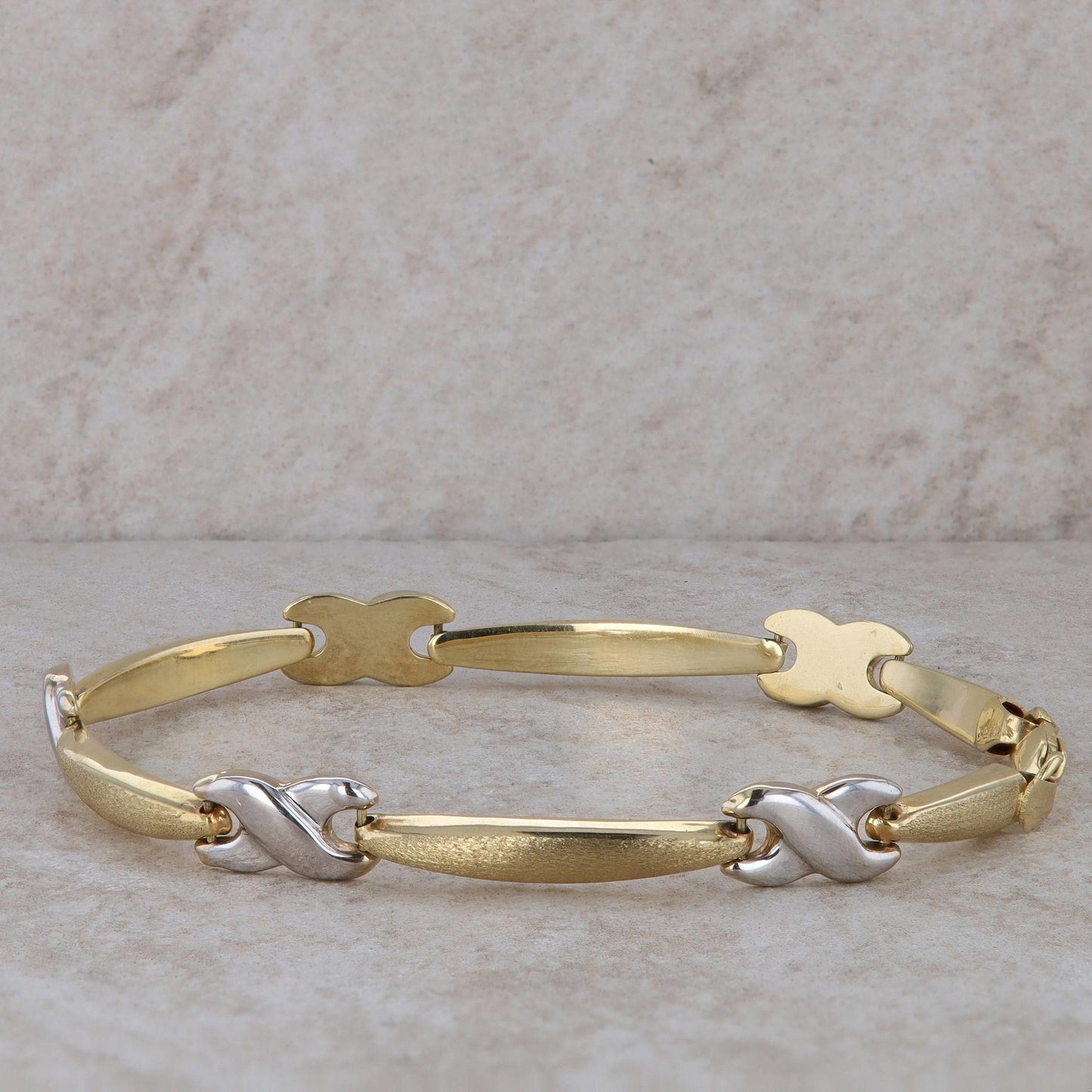 14k Two Tone B & M & "X" Link Bracelet