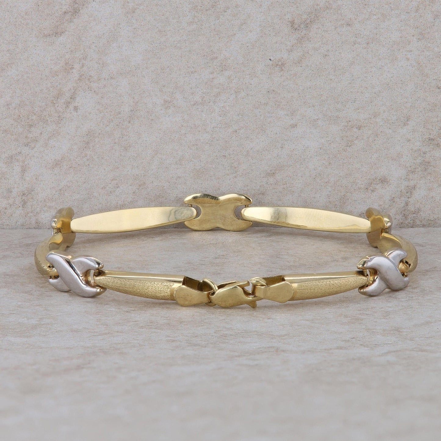 14k Two Tone B & M & "X" Link Bracelet