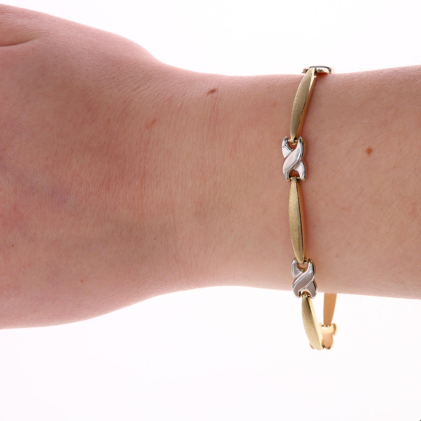 14k Two Tone B & M & "X" Link Bracelet