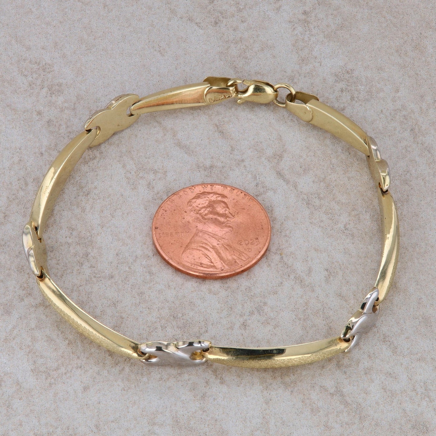 14k Two Tone B & M & "X" Link Bracelet