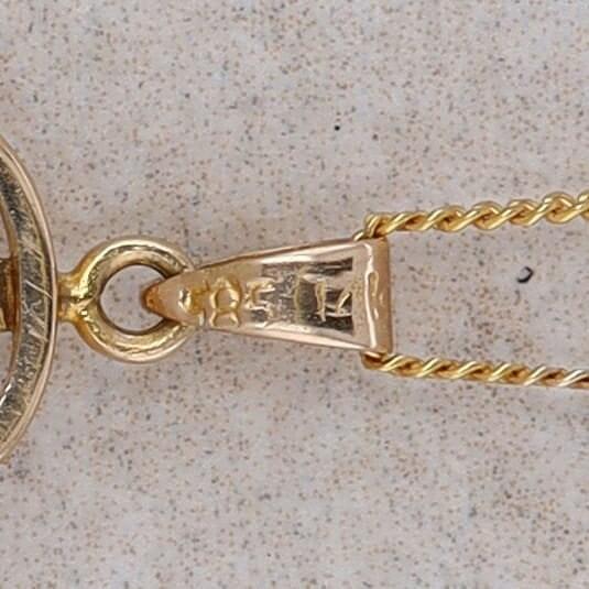 14k Two Tone Floral Star and Oval Style Pendant with 16" curb chain