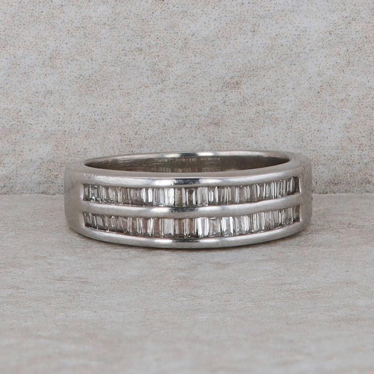 14k White Gold Baguette Double Row Band Ring