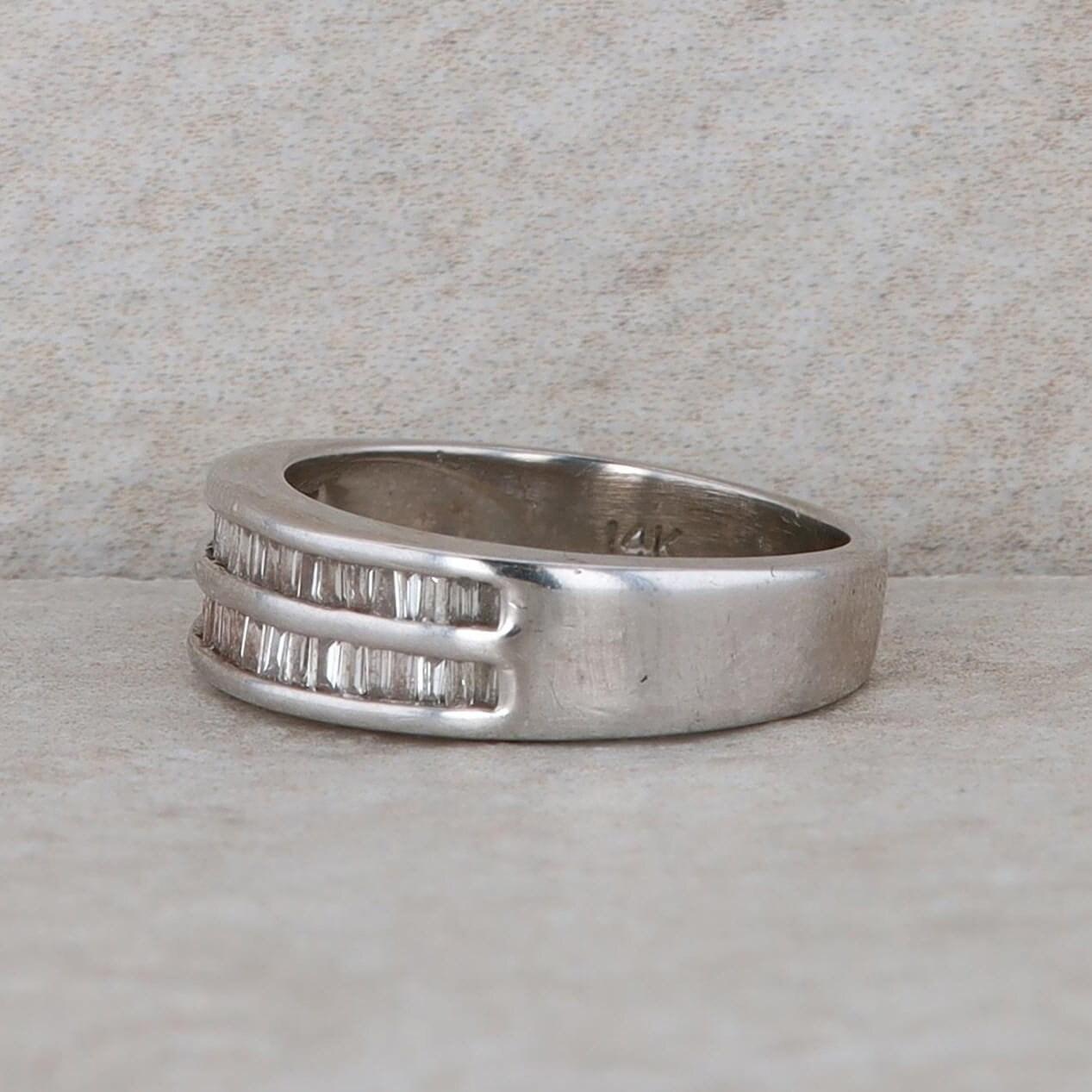 14k White Gold Baguette Double Row Band Ring
