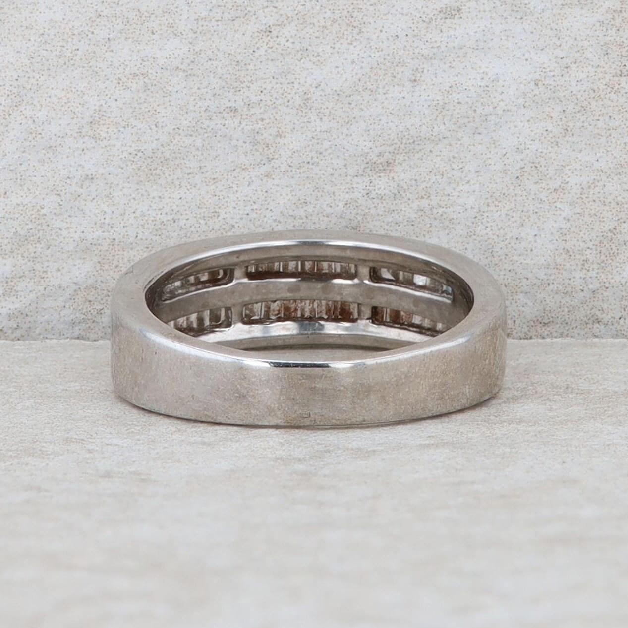 14k White Gold Baguette Double Row Band Ring