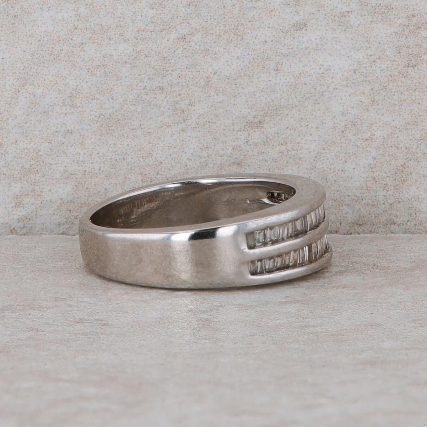 14k White Gold Baguette Double Row Band Ring