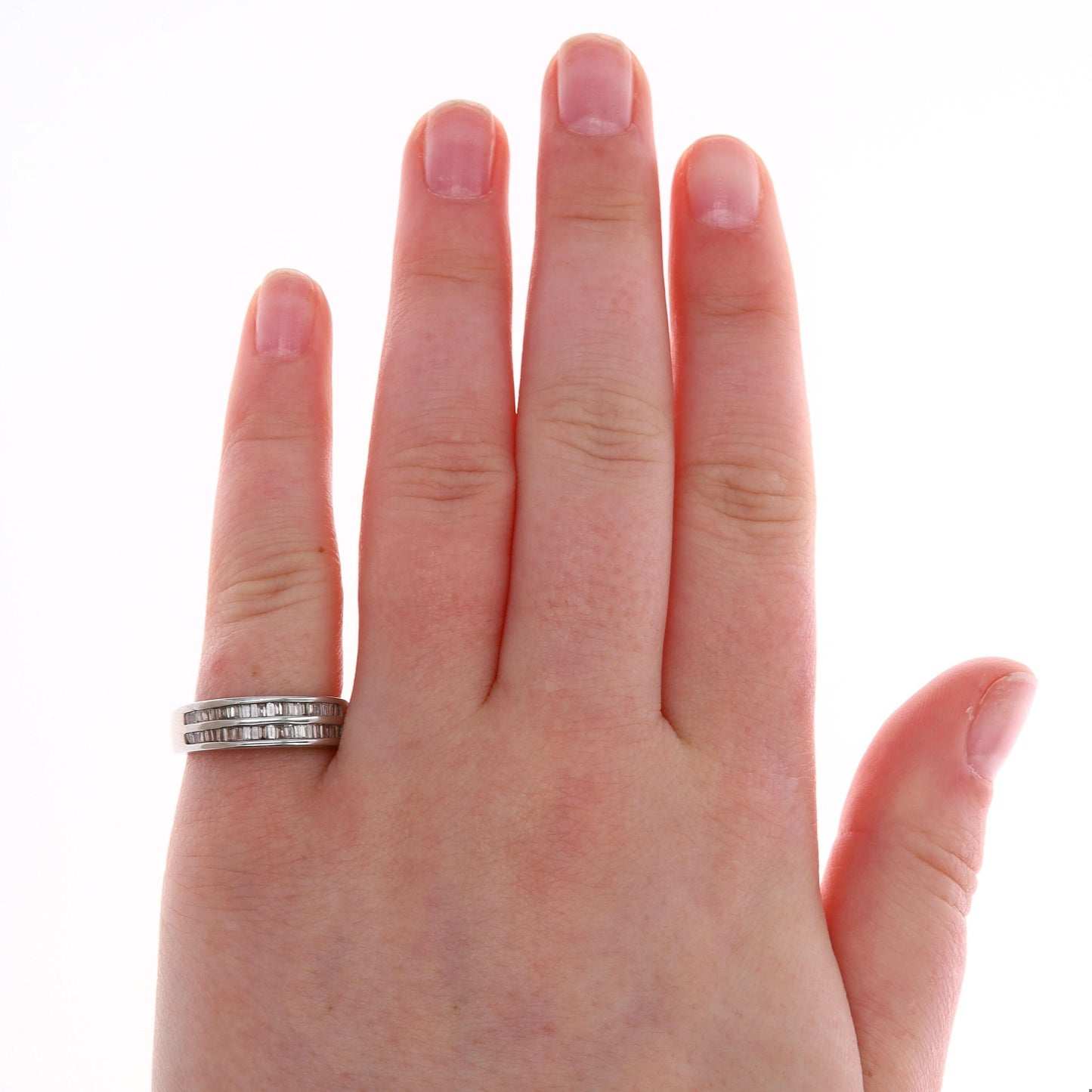 14k White Gold Baguette Double Row Band Ring