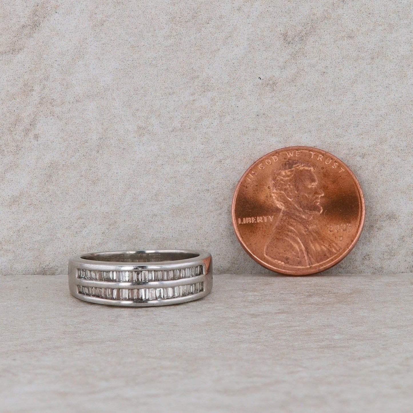 14k White Gold Baguette Double Row Band Ring