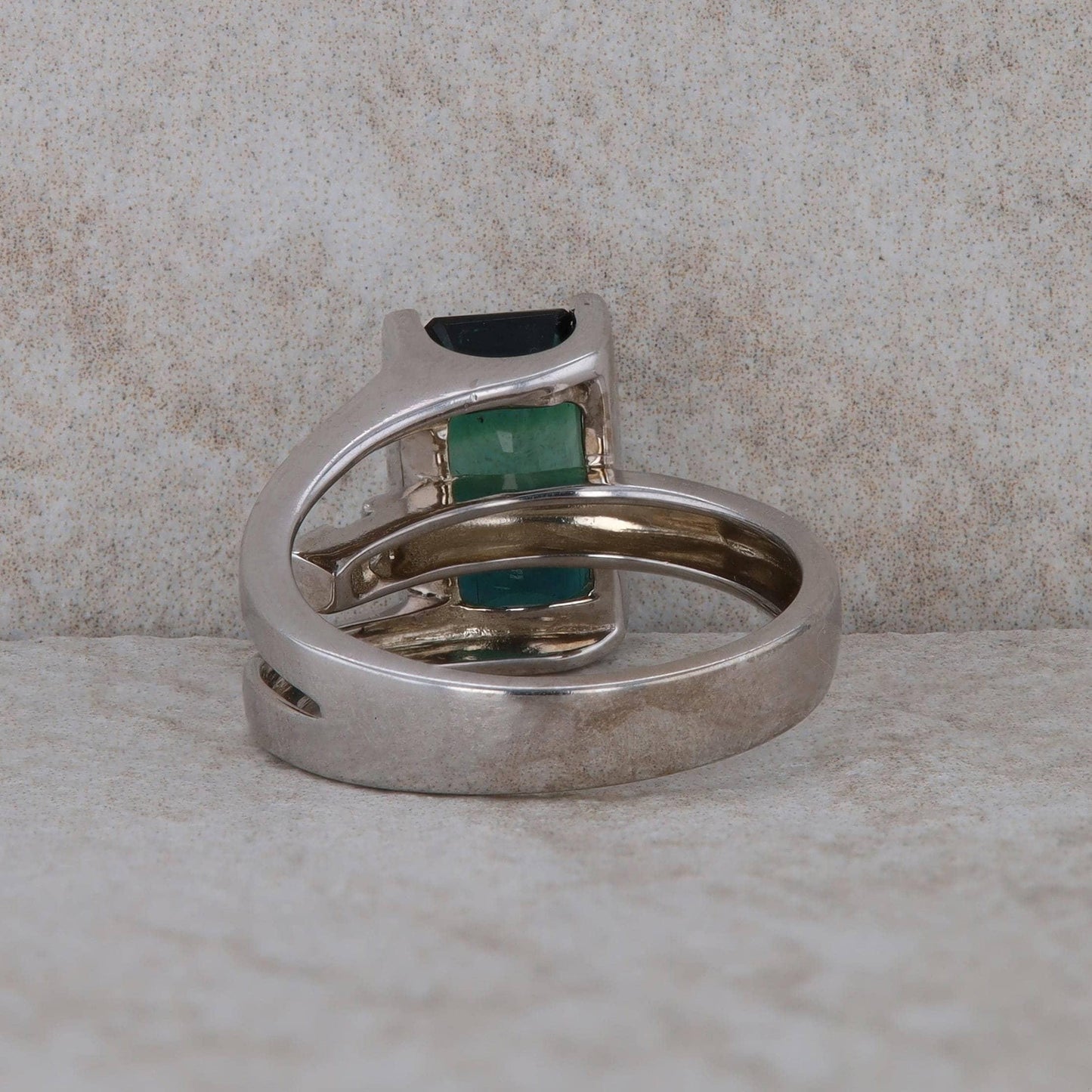 14k White Gold Chrome Diopside Rectangular Step Cut Ring