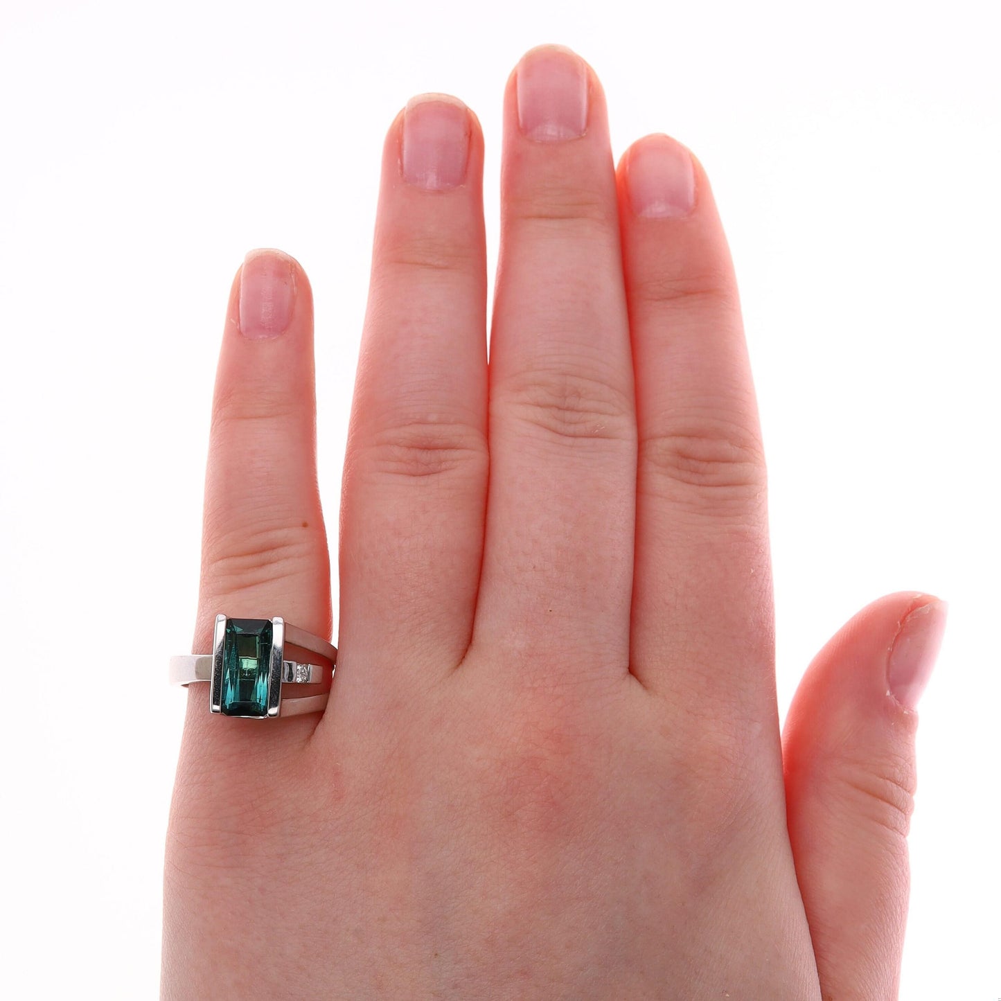 14k White Gold Chrome Diopside Rectangular Step Cut Ring