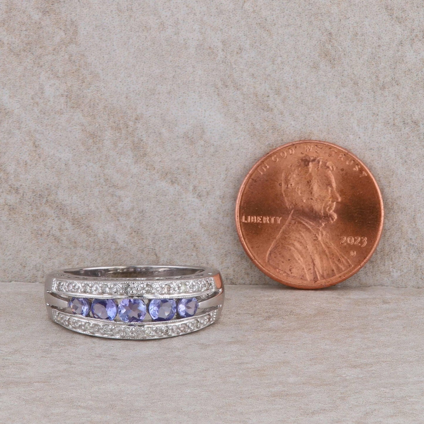 14k White Gold Diamond and Tanzanite Band Ring