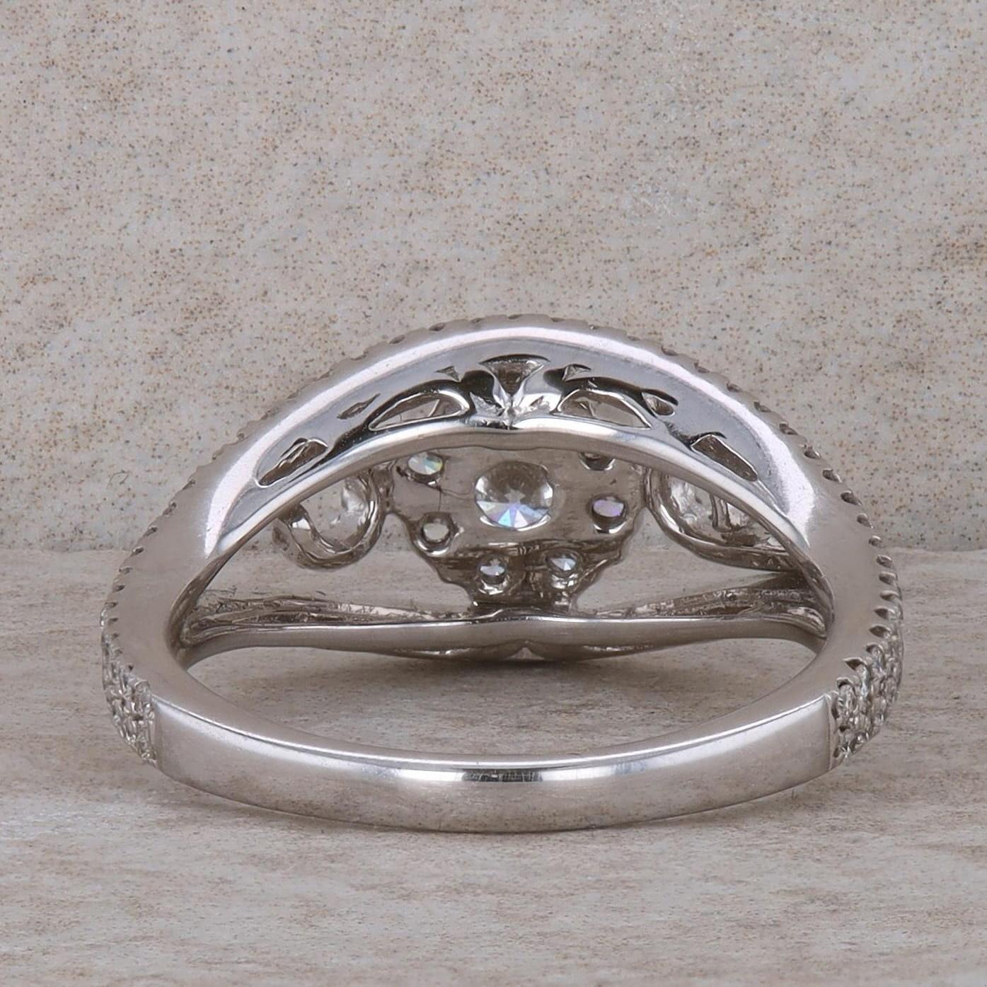 18k White Gold Cluster and Swirl Ring