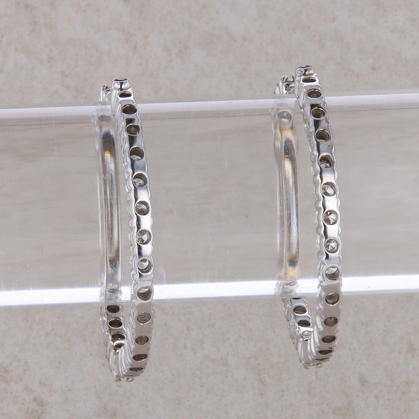 18k White Gold Roberto Coin Inside/Outside Diamond Hoop Earrings