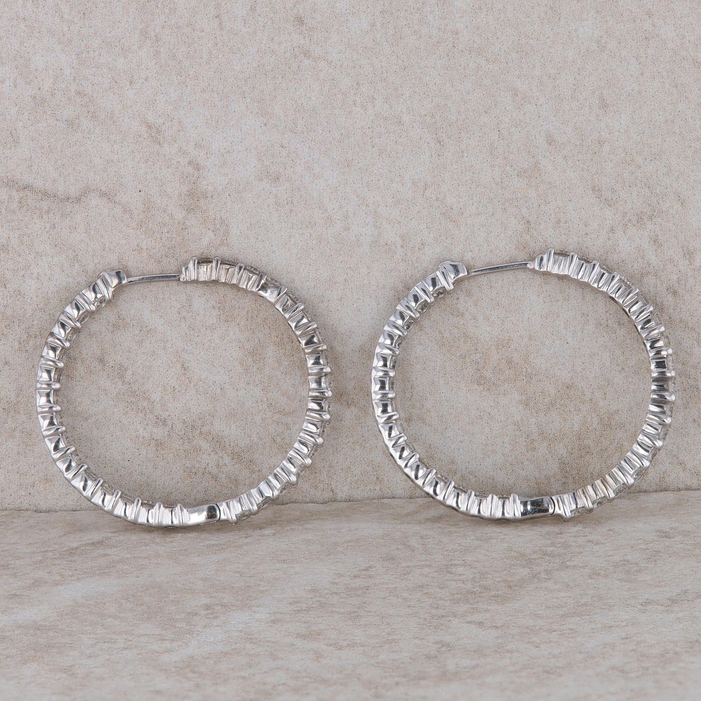18k White Gold Roberto Coin Inside/Outside Diamond Hoop Earrings