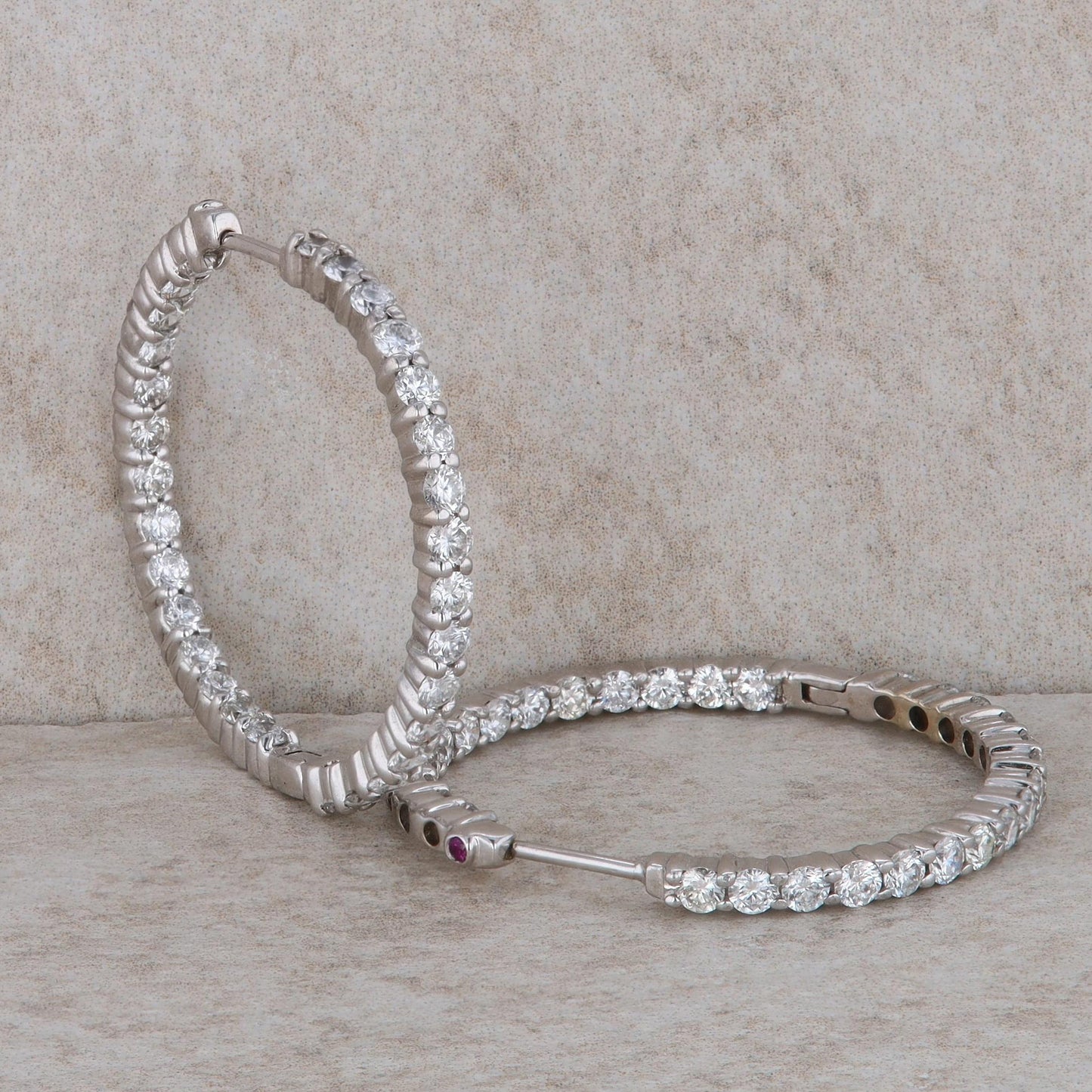 18k White Gold Roberto Coin Inside/Outside Diamond Hoop Earrings