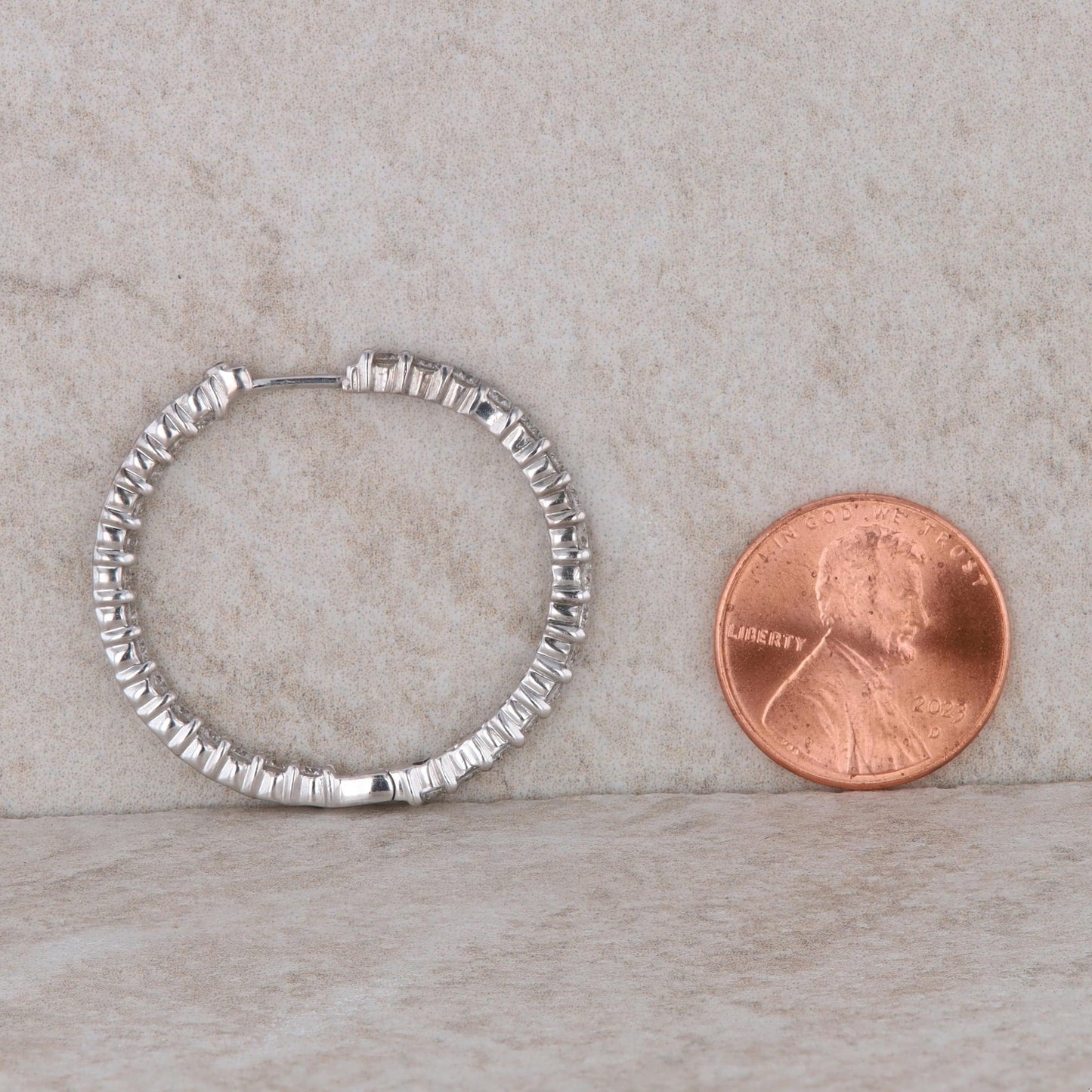18k White Gold Roberto Coin Inside/Outside Diamond Hoop Earrings