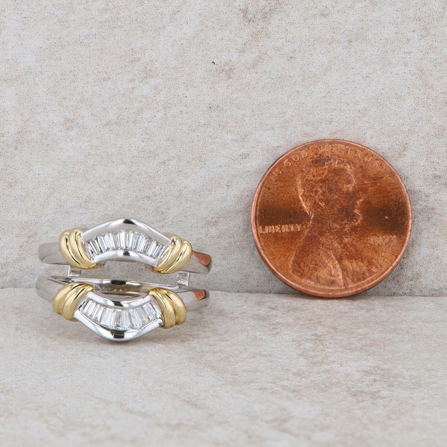 14k Two Tone Baguette Diamond Enhancer Ring