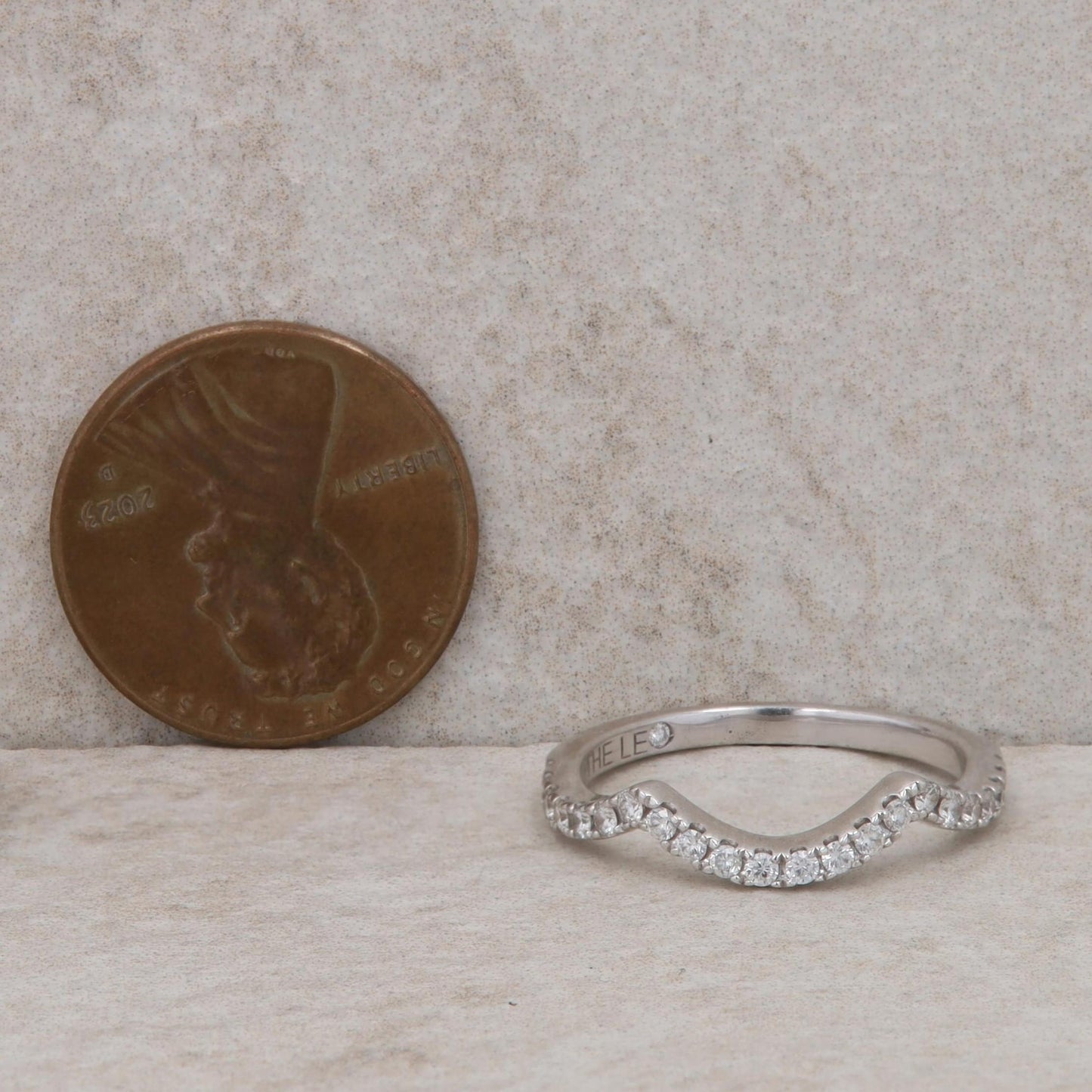 14k White Gold 0.22 Carat Diamond Curved Wedding Band, Leo