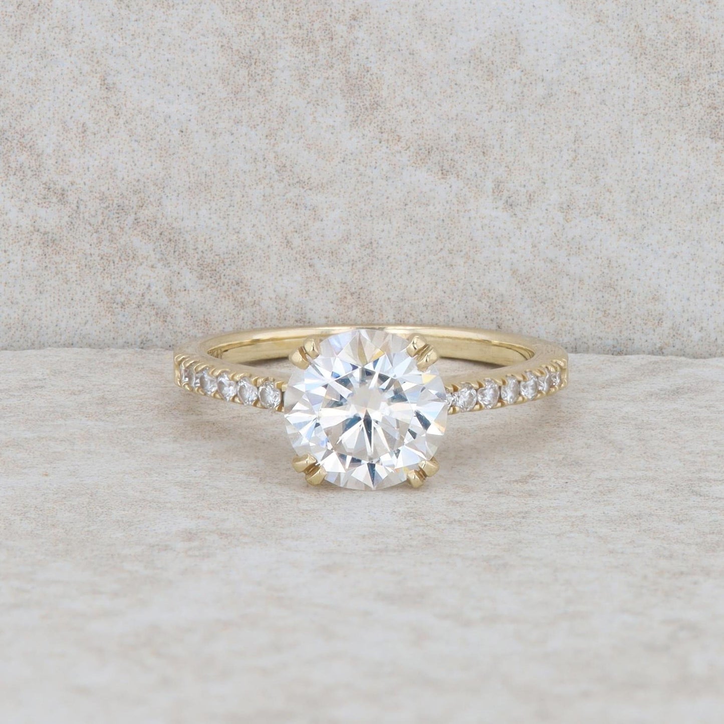 14k Yellow Gold Moissanite and Lab Grown Diamond Engagement Ring