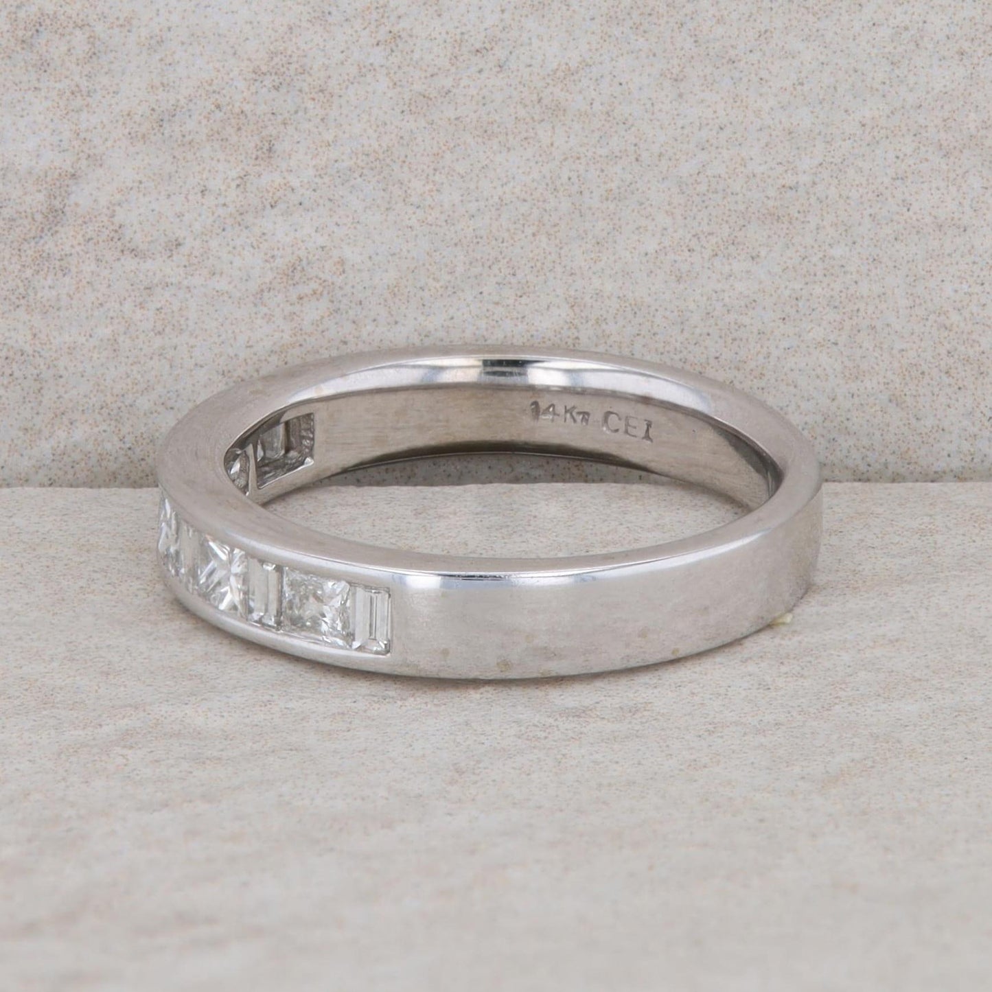 14k White Gold Princess Cut and Baguette Diamond Band