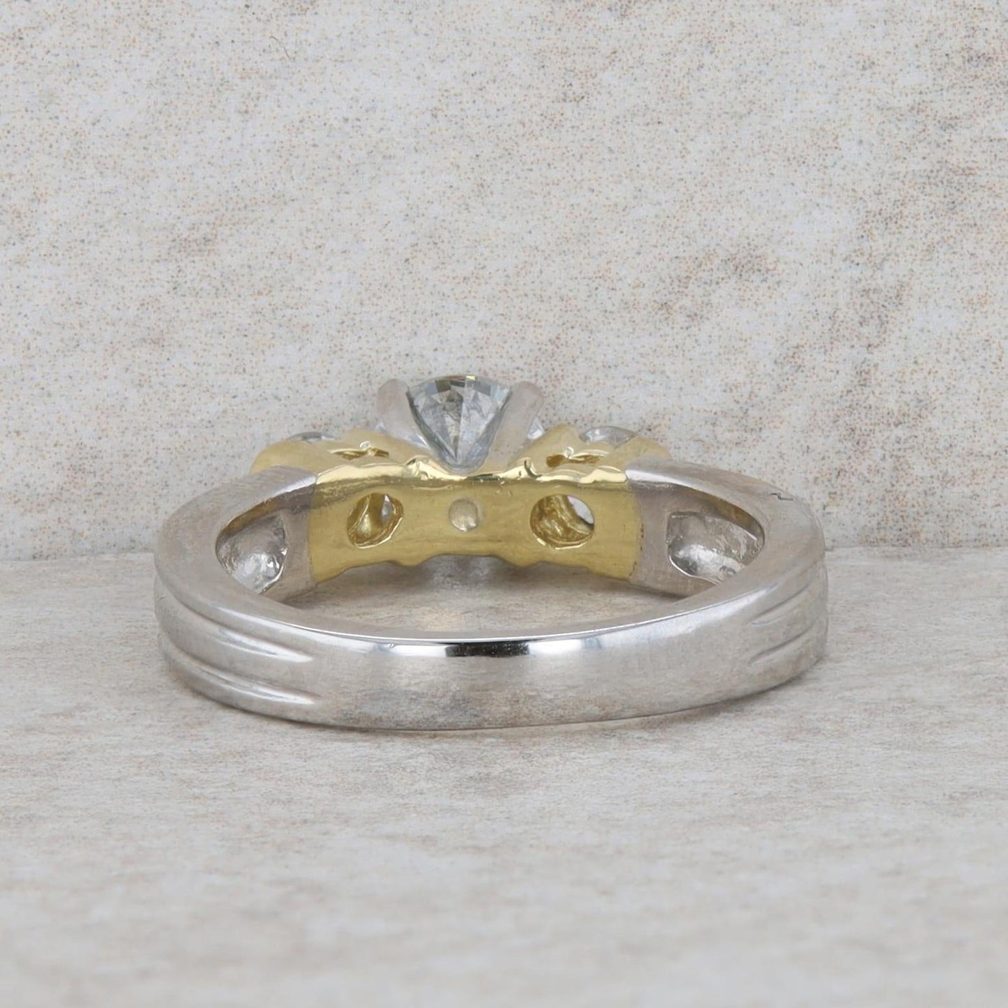 Platinum and 18k Yellow Gold Three Stone Diamond Ring