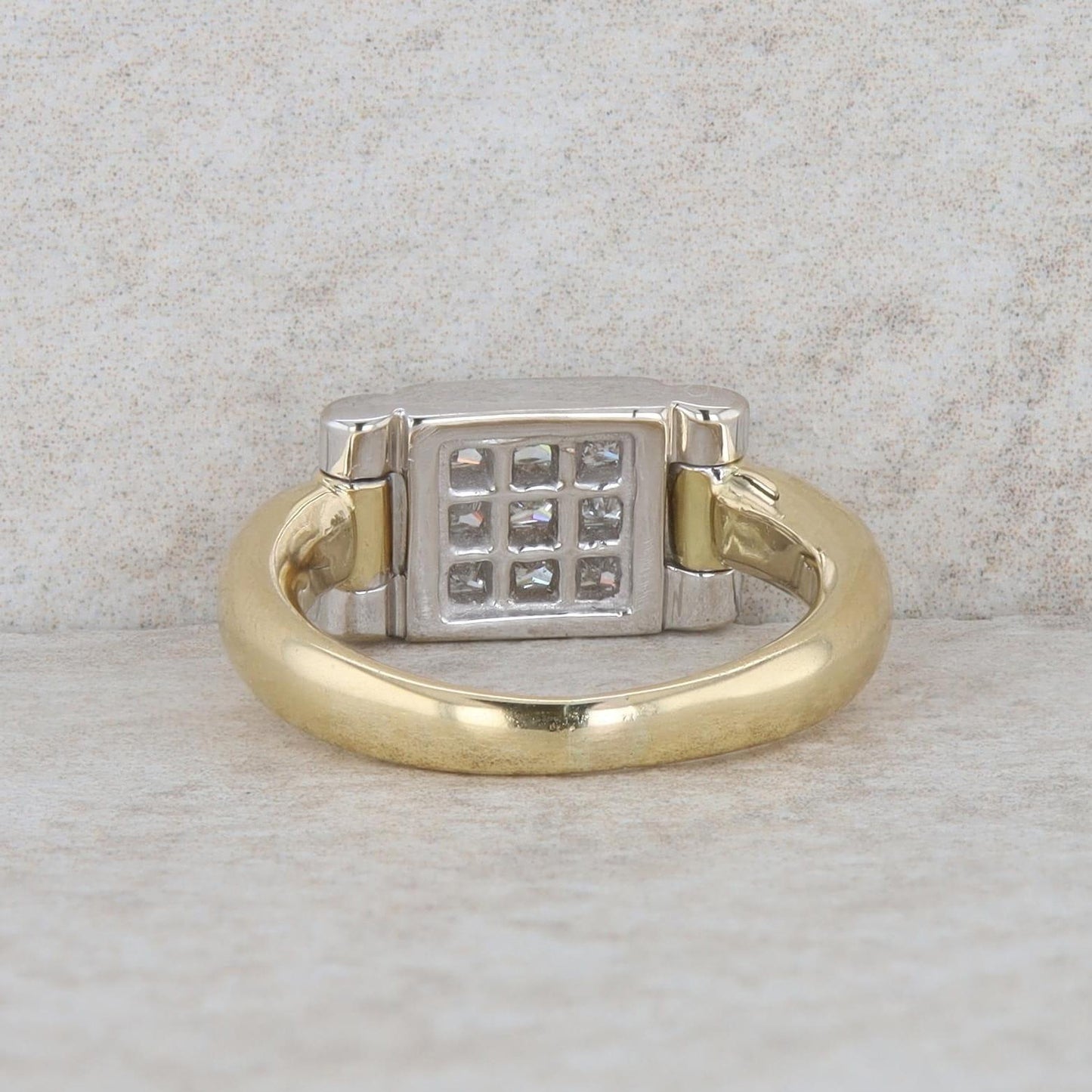 18k Yellow and White Gold Invisible Set Princess Ring