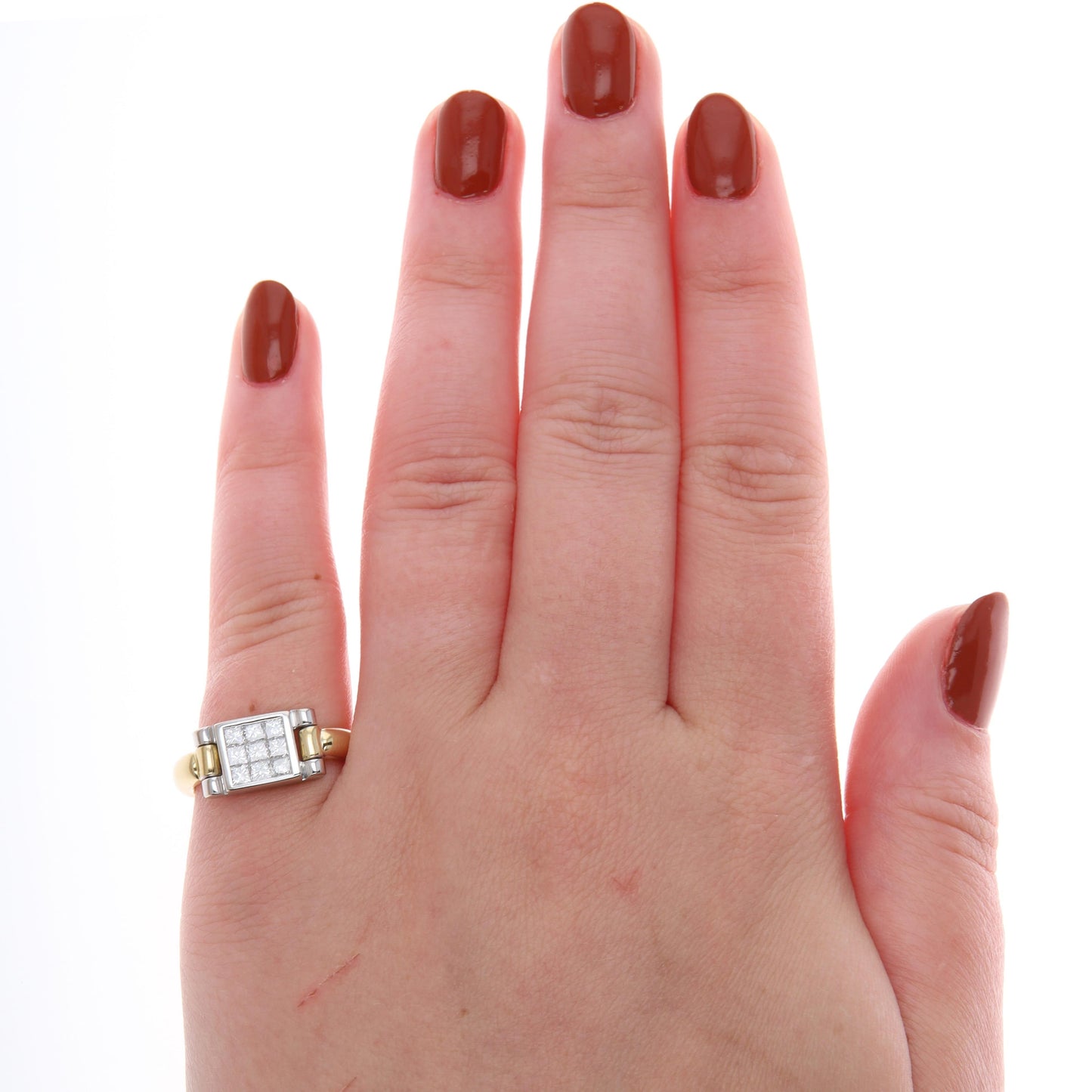 18k Yellow and White Gold Invisible Set Princess Ring
