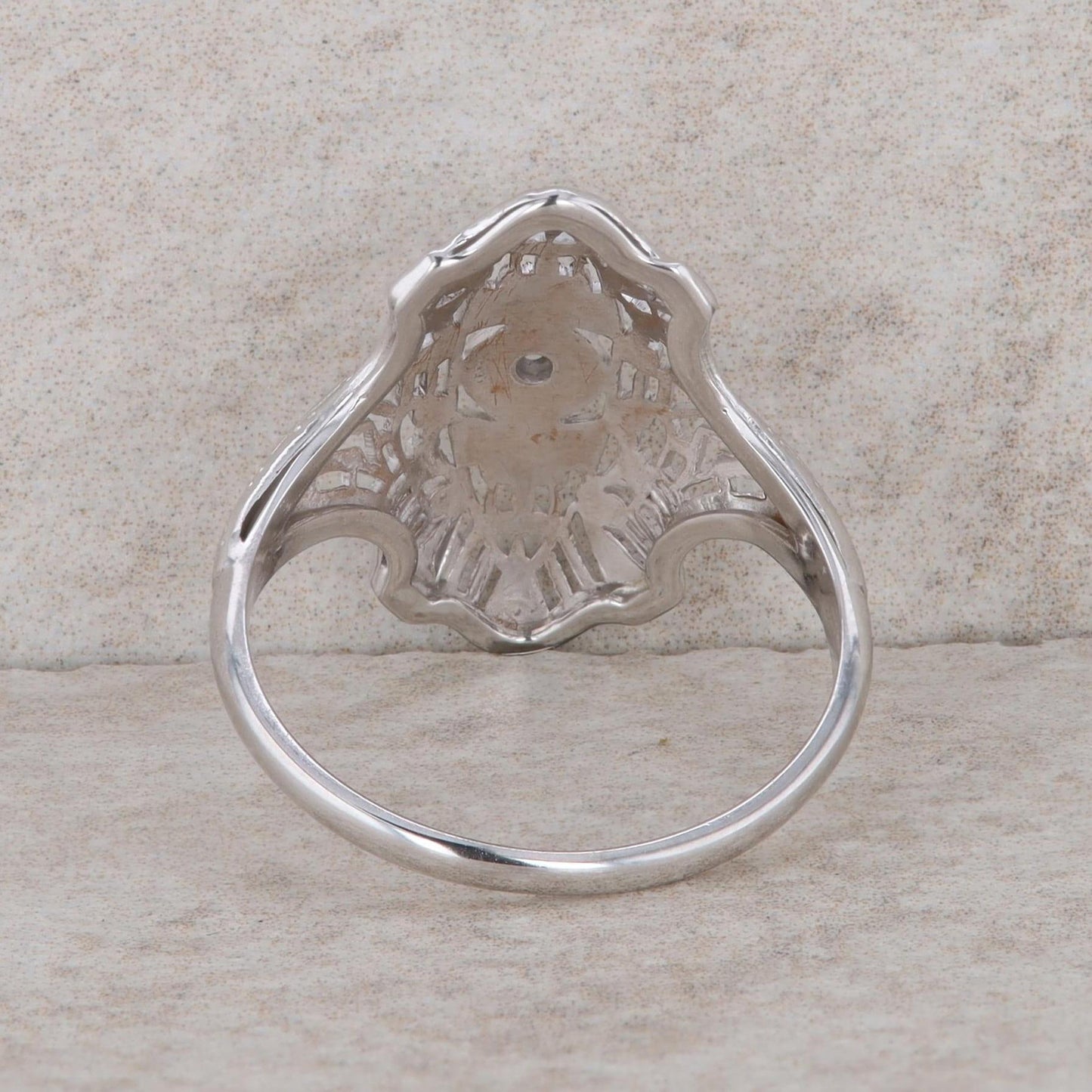 14k White Gold Diamond Vintage Filigree Ring