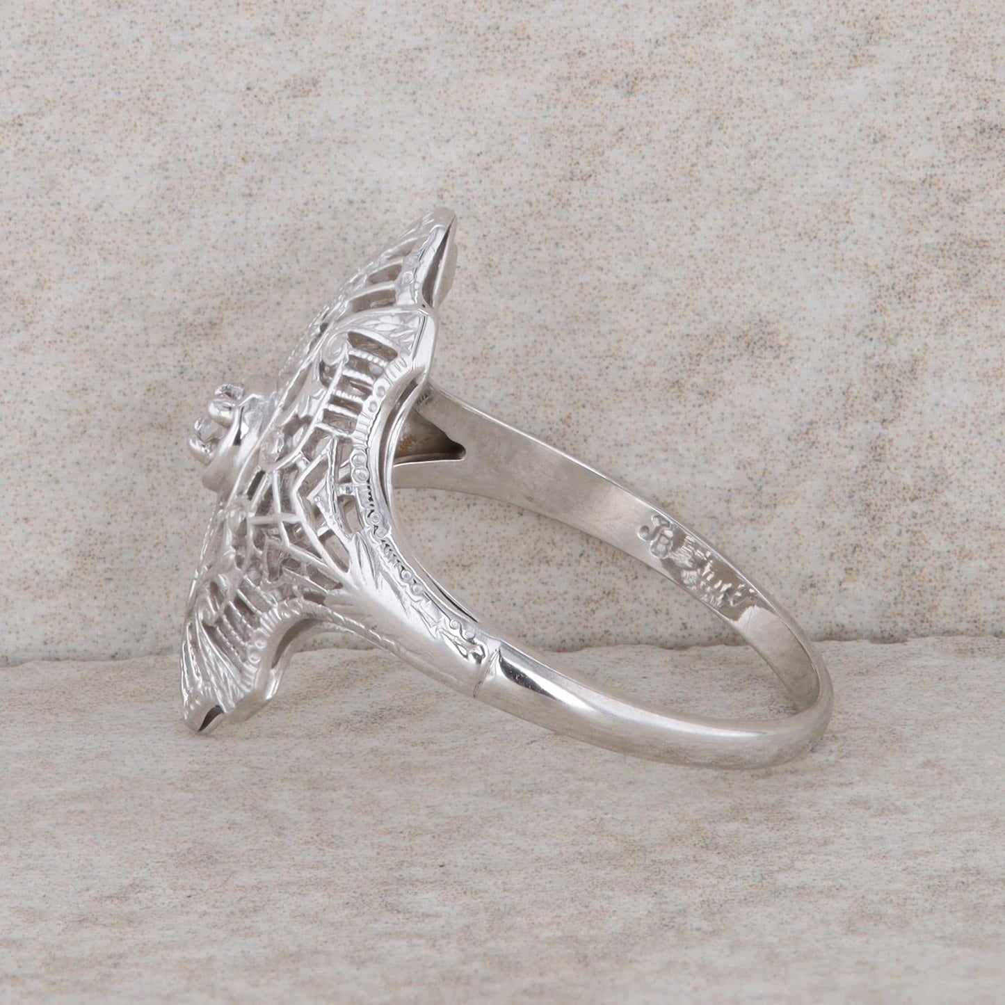 14k White Gold Diamond Vintage Filigree Ring