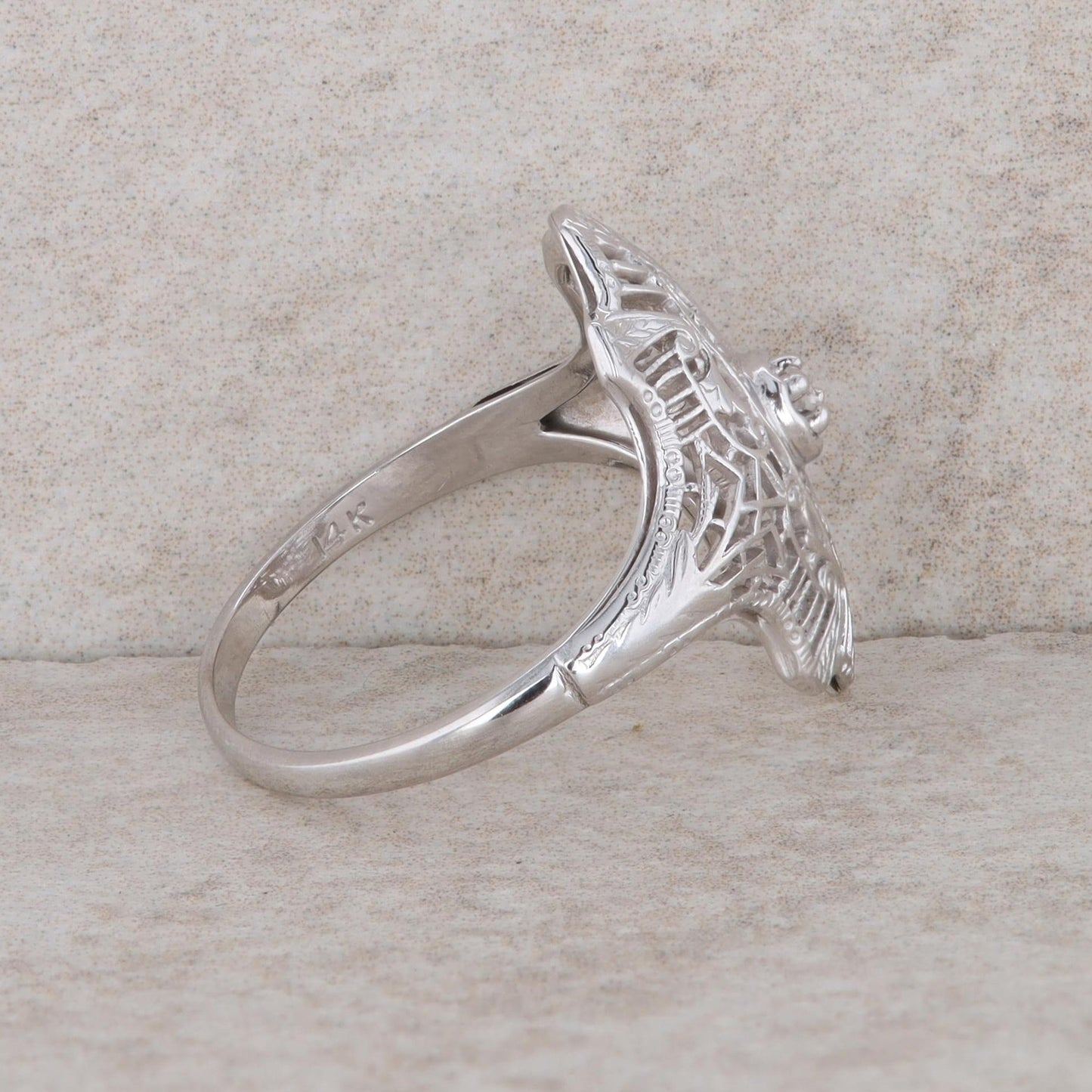 14k White Gold Diamond Vintage Filigree Ring