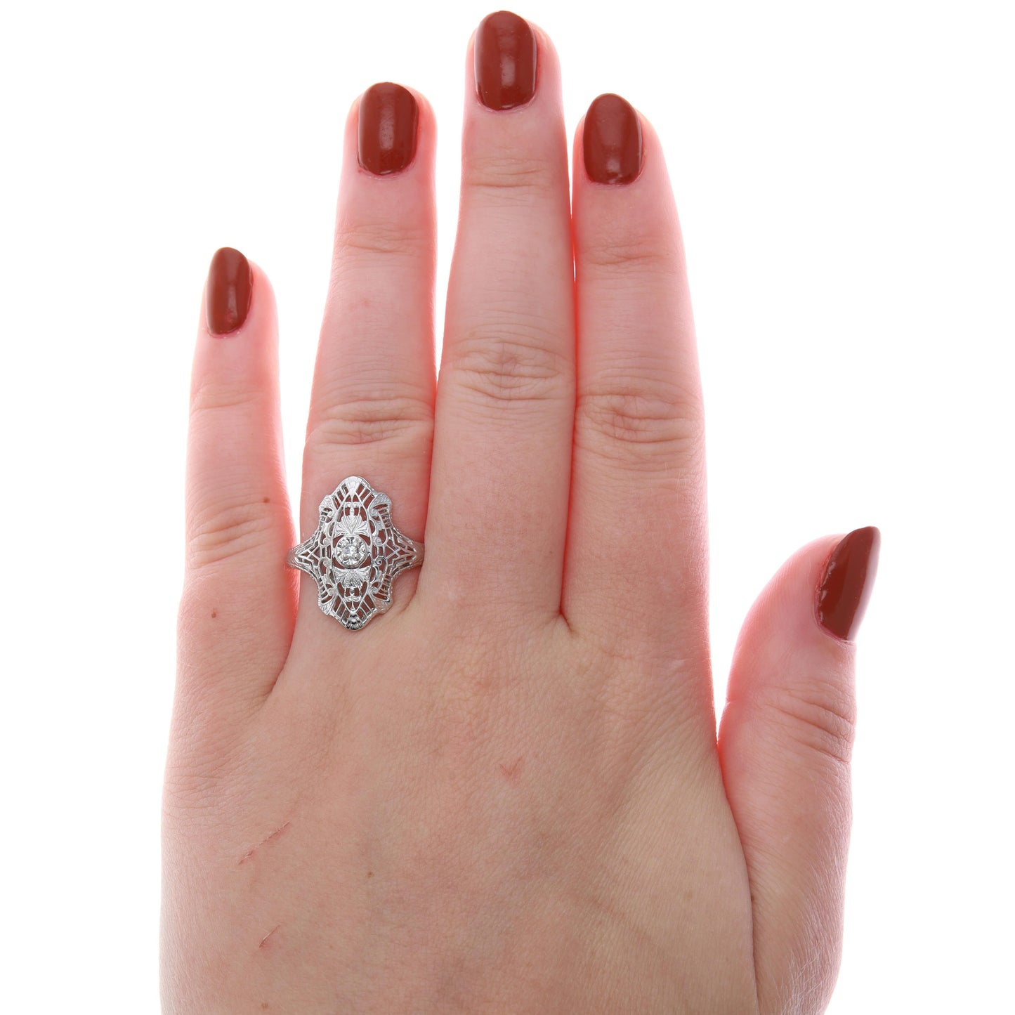 14k White Gold Diamond Vintage Filigree Ring