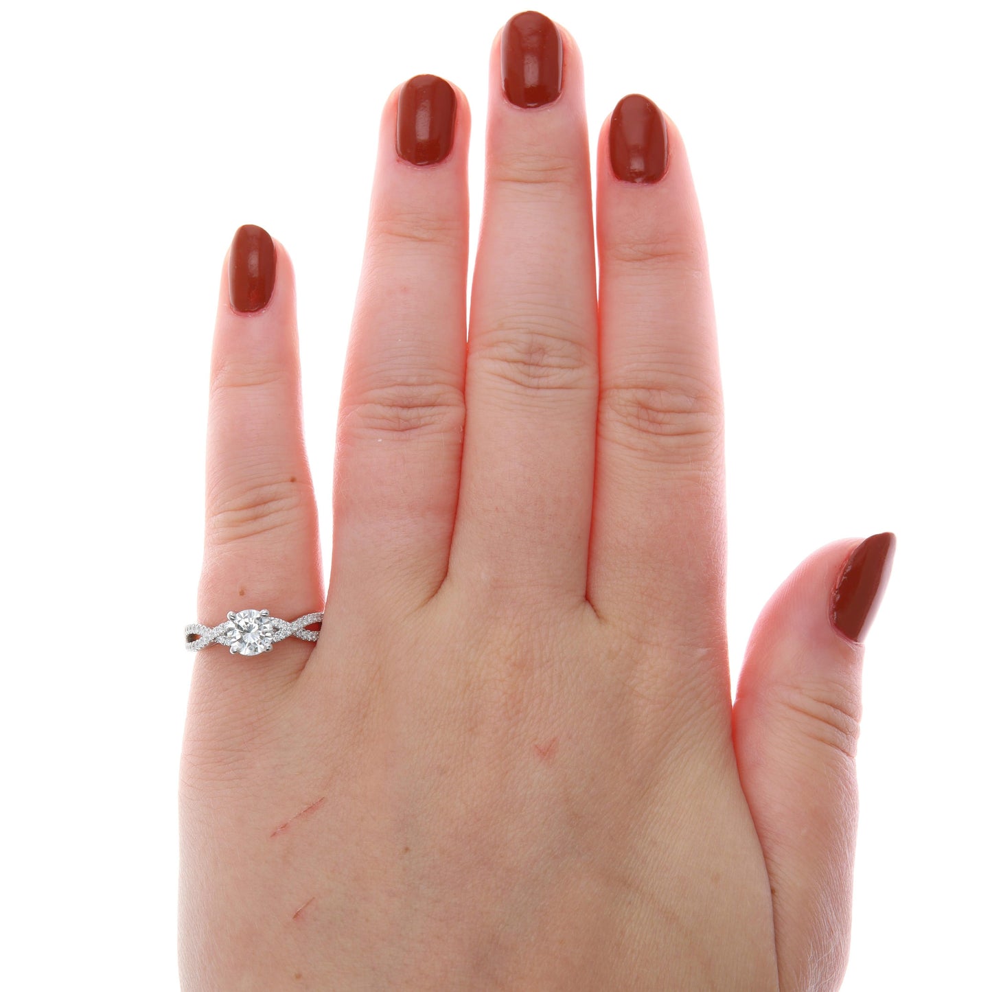 14k White Gold Gabriel&Co 0.73 Carat Round Diamond Twist Shank Engagement Ring