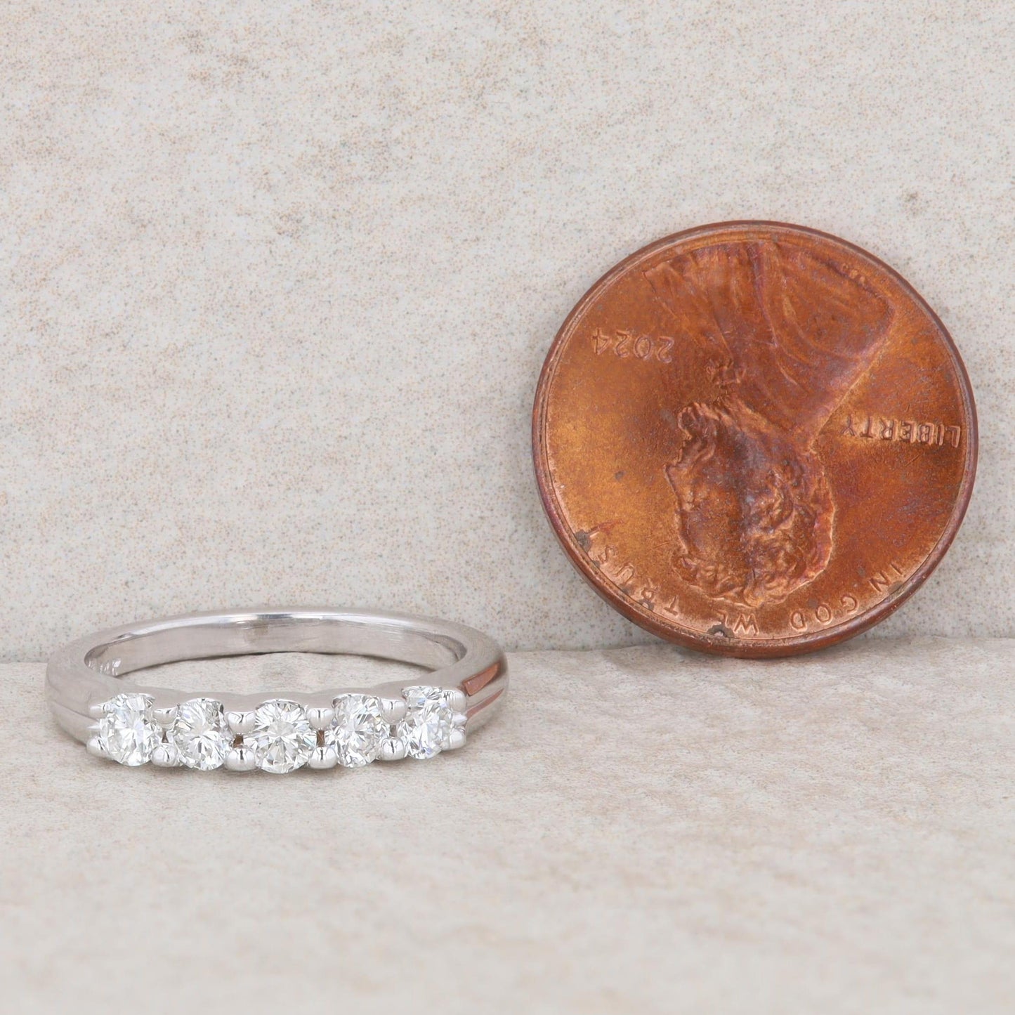 14k White Gold Five Diamond Shared Prong Band