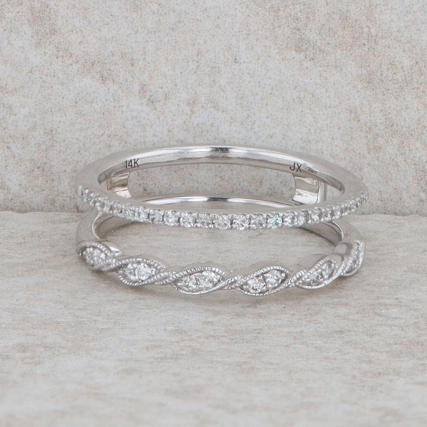 14k White Gold Diamond Twisted & Straight Insert Guard Ring