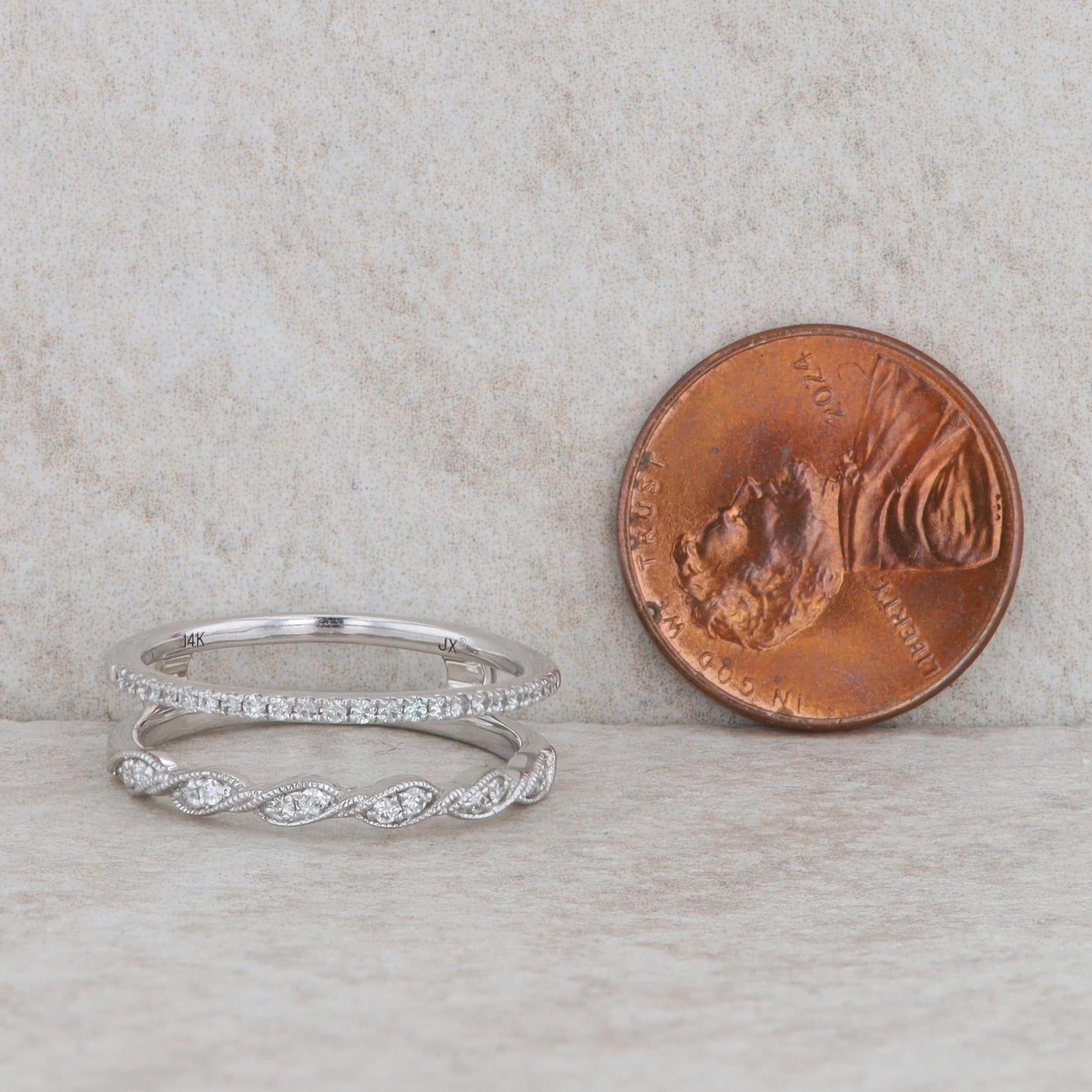 14k White Gold Diamond Twisted & Straight Insert Guard Ring