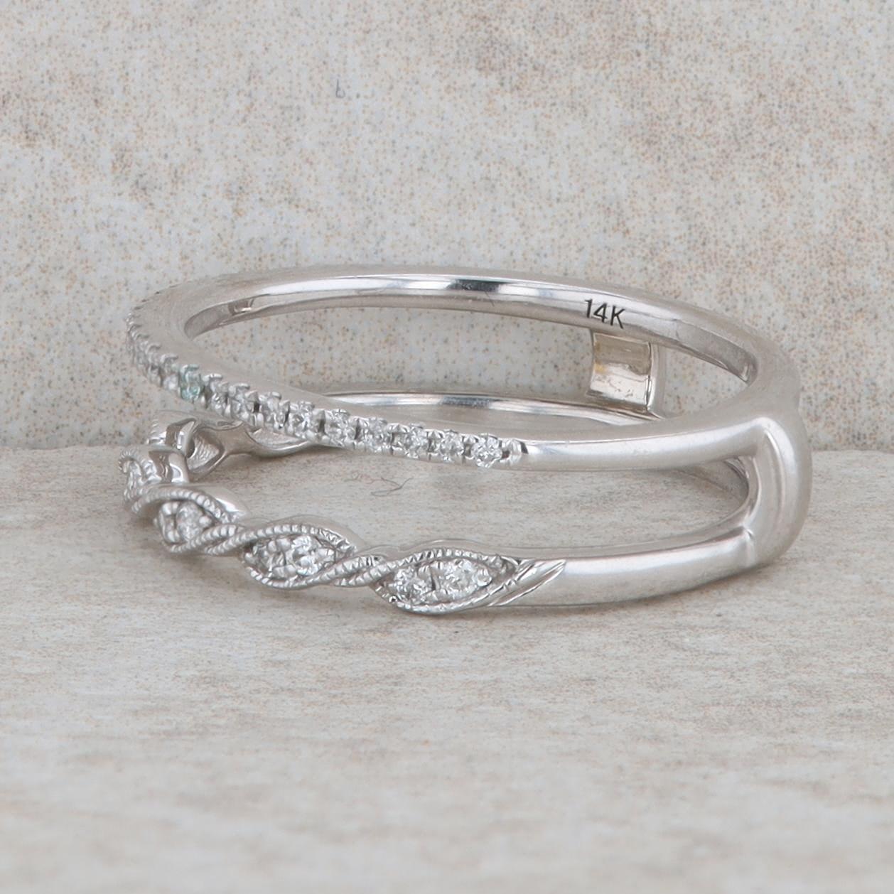 14k White Gold Diamond Twisted & Straight Insert Guard Ring