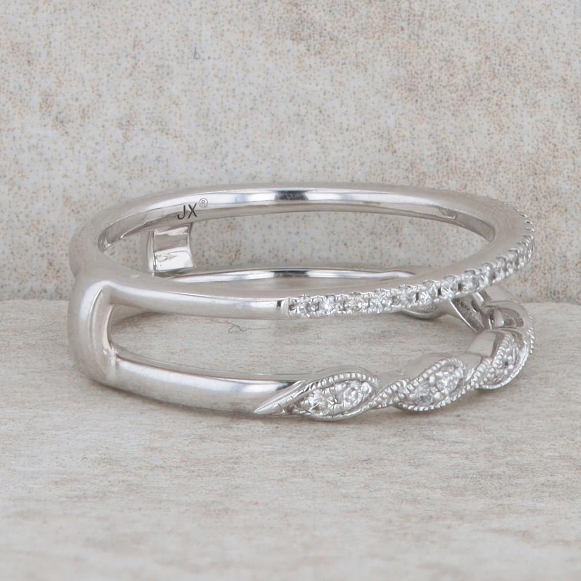 14k White Gold Diamond Twisted & Straight Insert Guard Ring