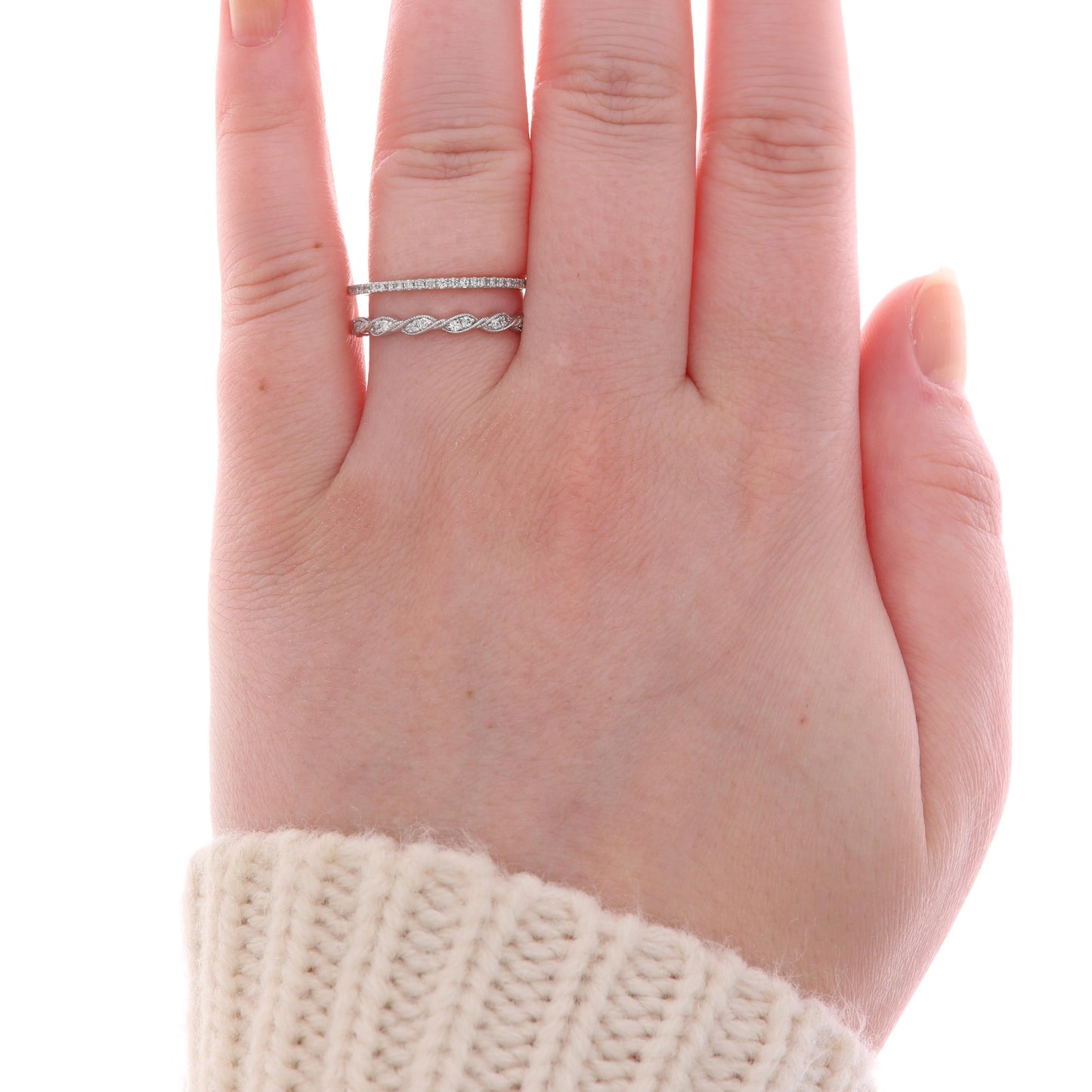 14k White Gold Diamond Twisted & Straight Insert Guard Ring