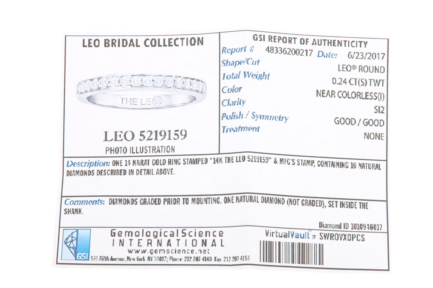 Leo Bridal 14k White Gold 0.24 Carat Diamond Band