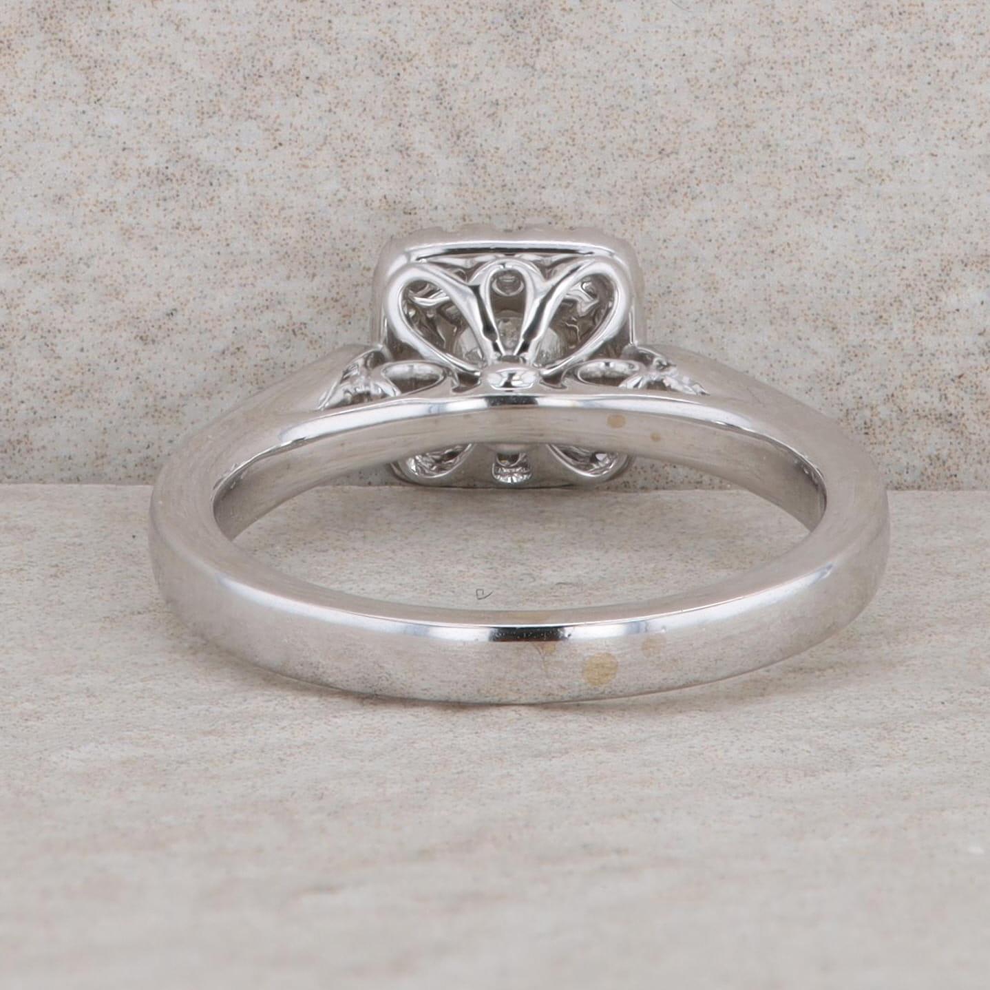 Leo Bridal 14k White Gold Princess Cut Halo Cathedral Engagement Ring