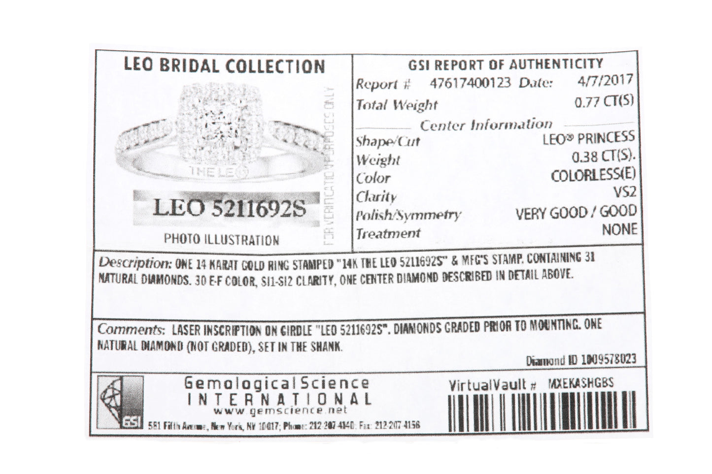 Leo Bridal 14k White Gold Princess Cut Halo Cathedral Engagement Ring