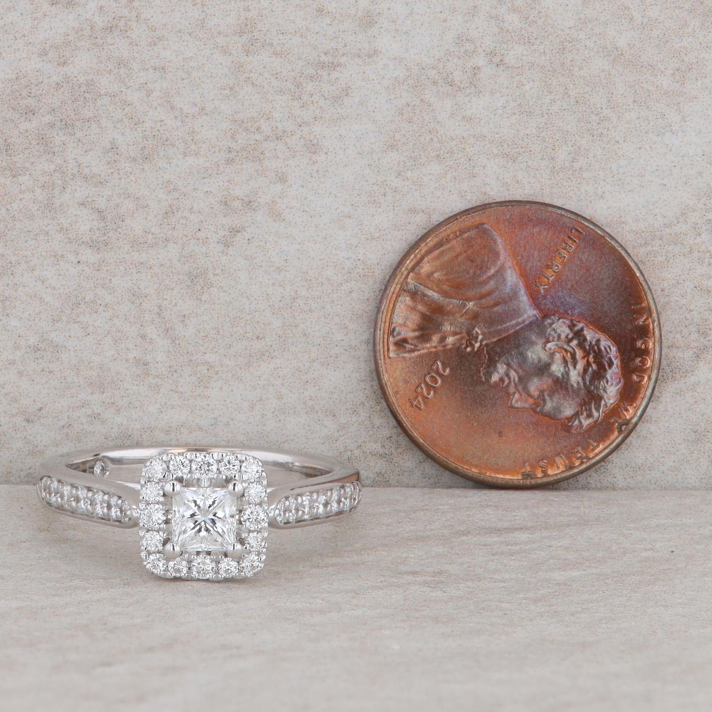 Leo Bridal 14k White Gold Princess Cut Halo Cathedral Engagement Ring