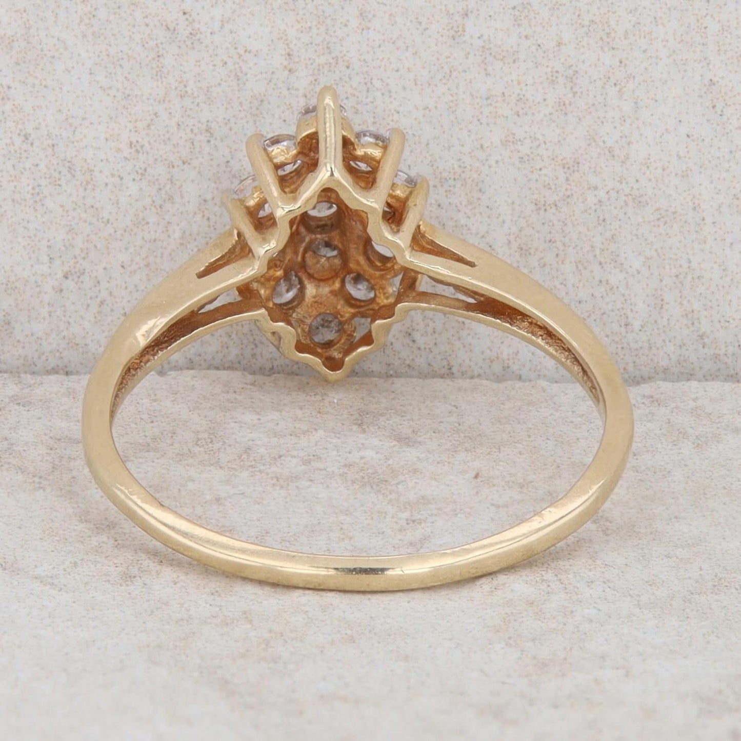 10k Yellow Gold 3/8 Carat Diamond Marquise Shaped Cluster Ring