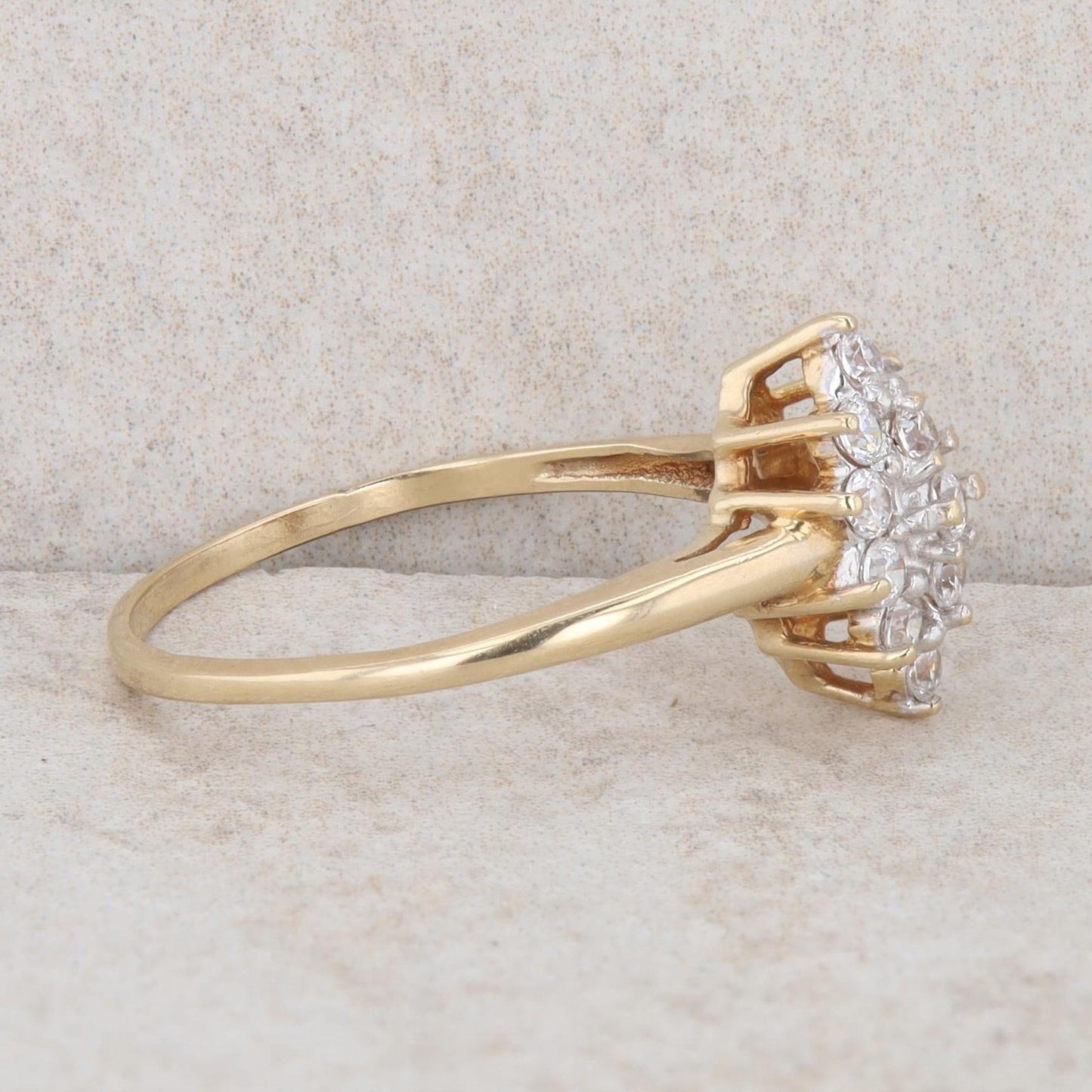 10k Yellow Gold 3/8 Carat Diamond Marquise Shaped Cluster Ring