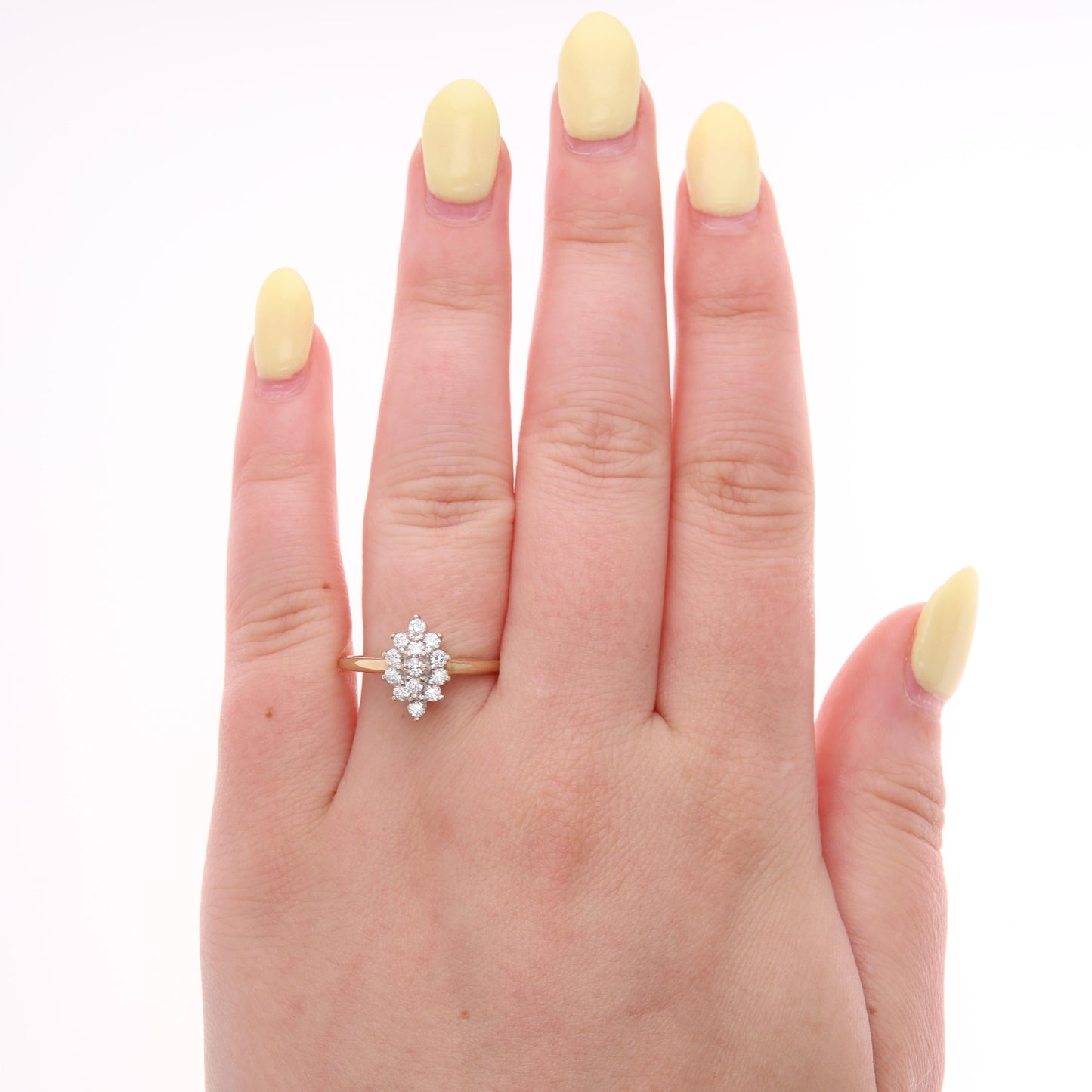 10k Yellow Gold 3/8 Carat Diamond Marquise Shaped Cluster Ring