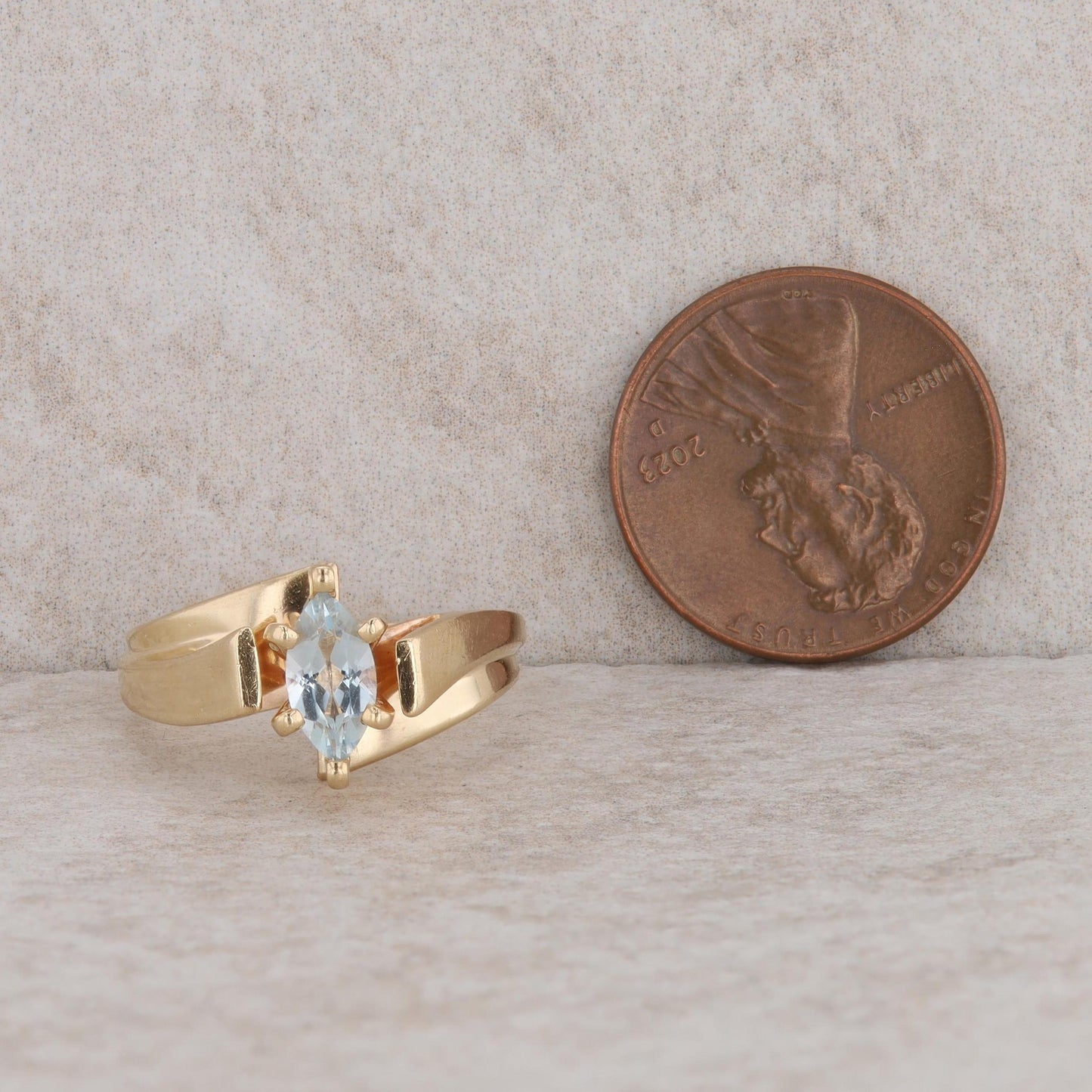 14k Yellow Gold Aquamarine Marquise Ring