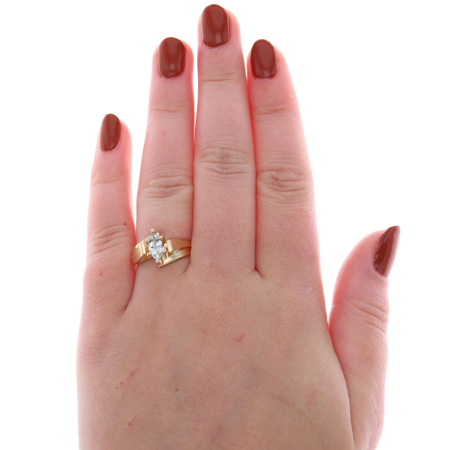 14k Yellow Gold Aquamarine Marquise Ring