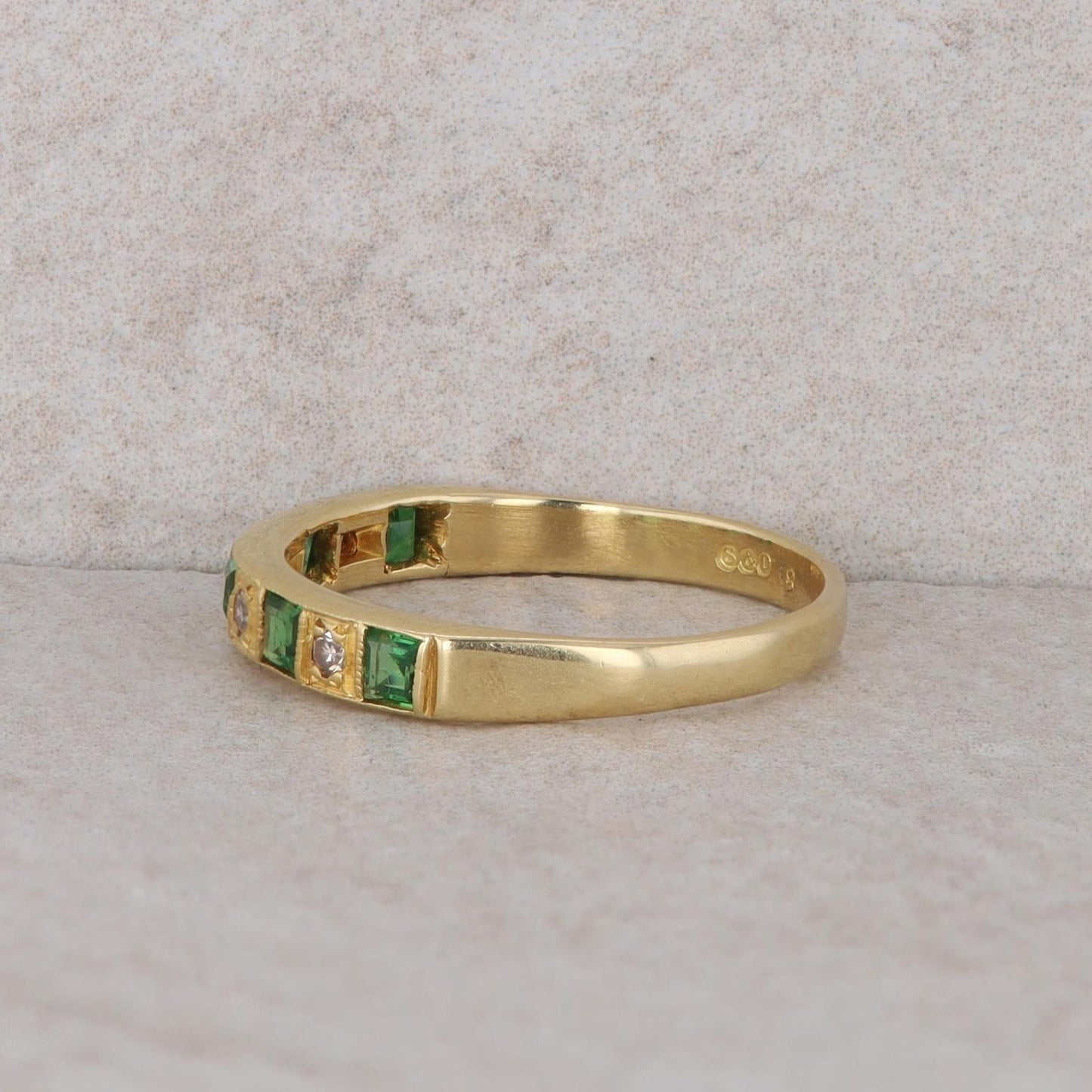 18k Yellow Gold Tsavorite Garnet and Diamond Band