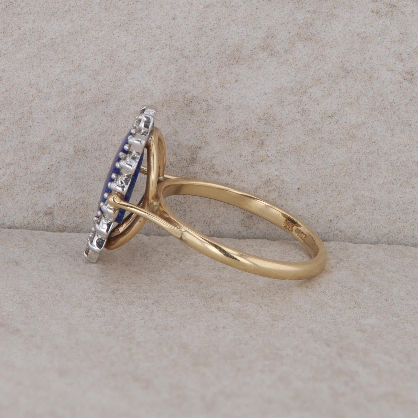 14k Yellow Gold Oval Lapis and Diamond Halo Ring
