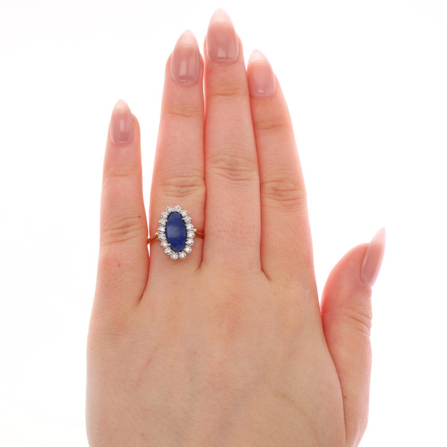 14k Yellow Gold Oval Lapis and Diamond Halo Ring